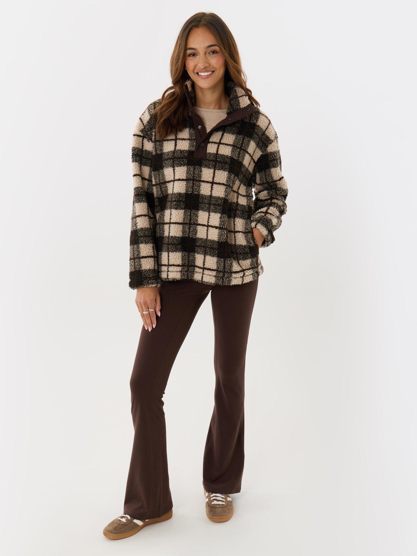 Image 3 of 4 of Threadbare Womens Borg Funnel Neck Fleece - Ecru Check