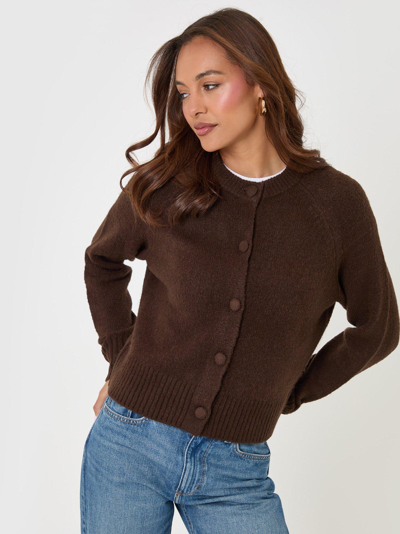 Image 3 of 6 of Threadbare Relaxed Fit Knitted Cardigan In Brown