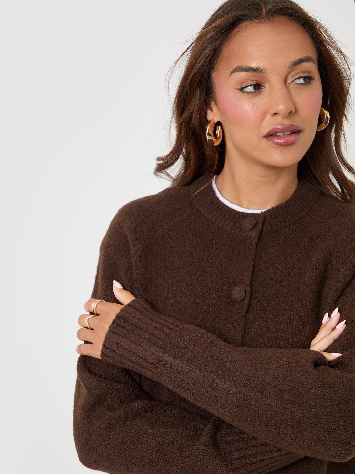Image 4 of 6 of Threadbare Relaxed Fit Knitted Cardigan In Brown