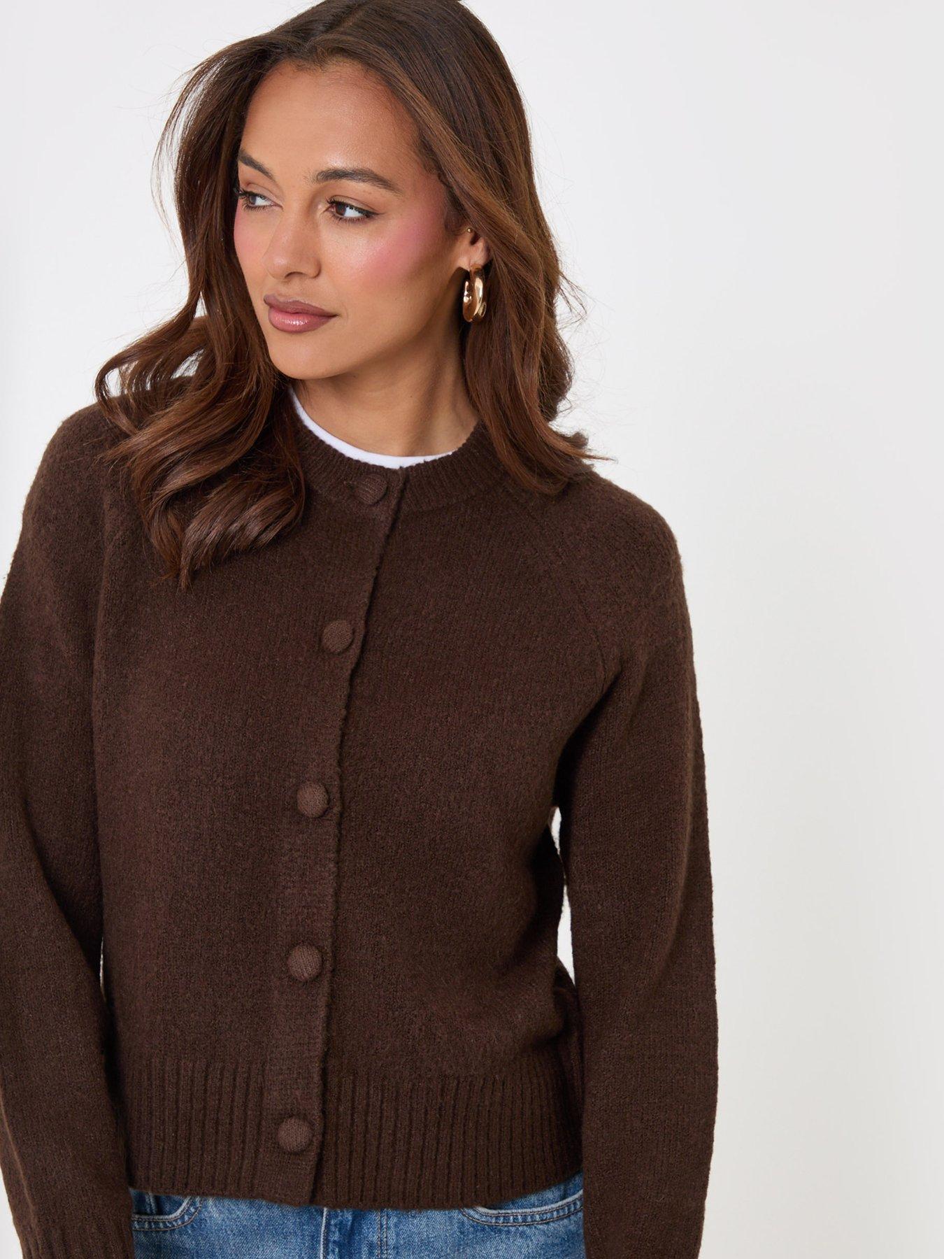 Image 5 of 6 of Threadbare Relaxed Fit Knitted Cardigan In Brown