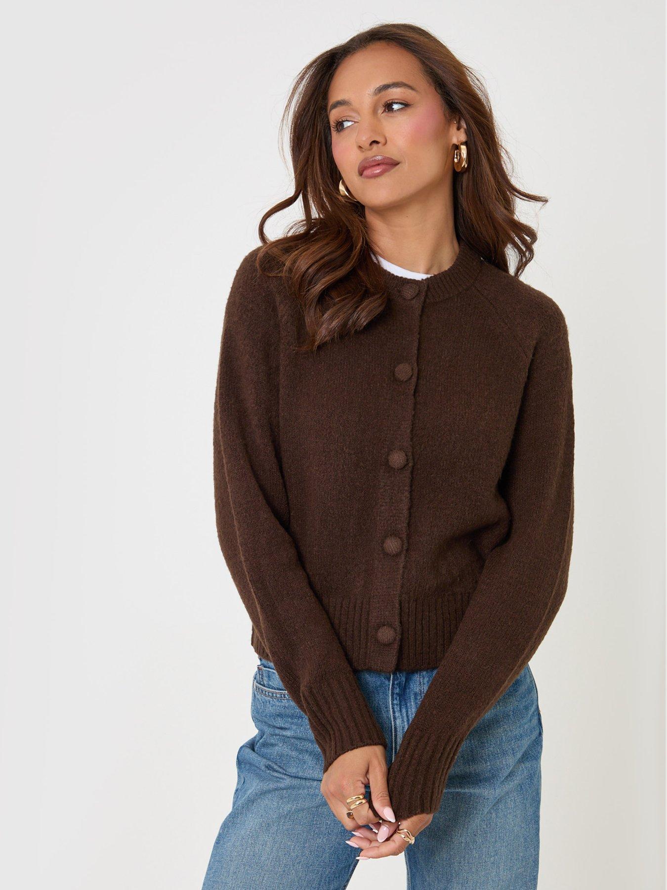 Image 6 of 6 of Threadbare Relaxed Fit Knitted Cardigan In Brown