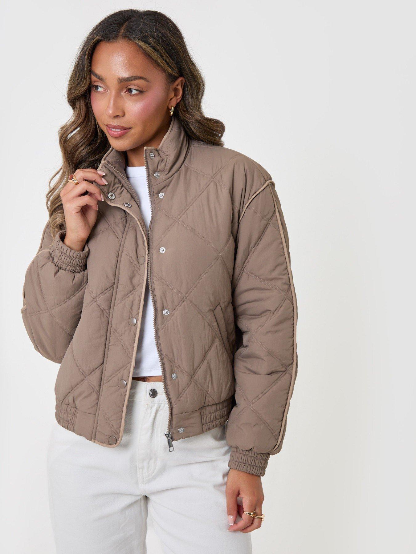 Image 1 of 4 of Threadbare Womens Quilted Funnel Neck Bomber Jacket - Grey