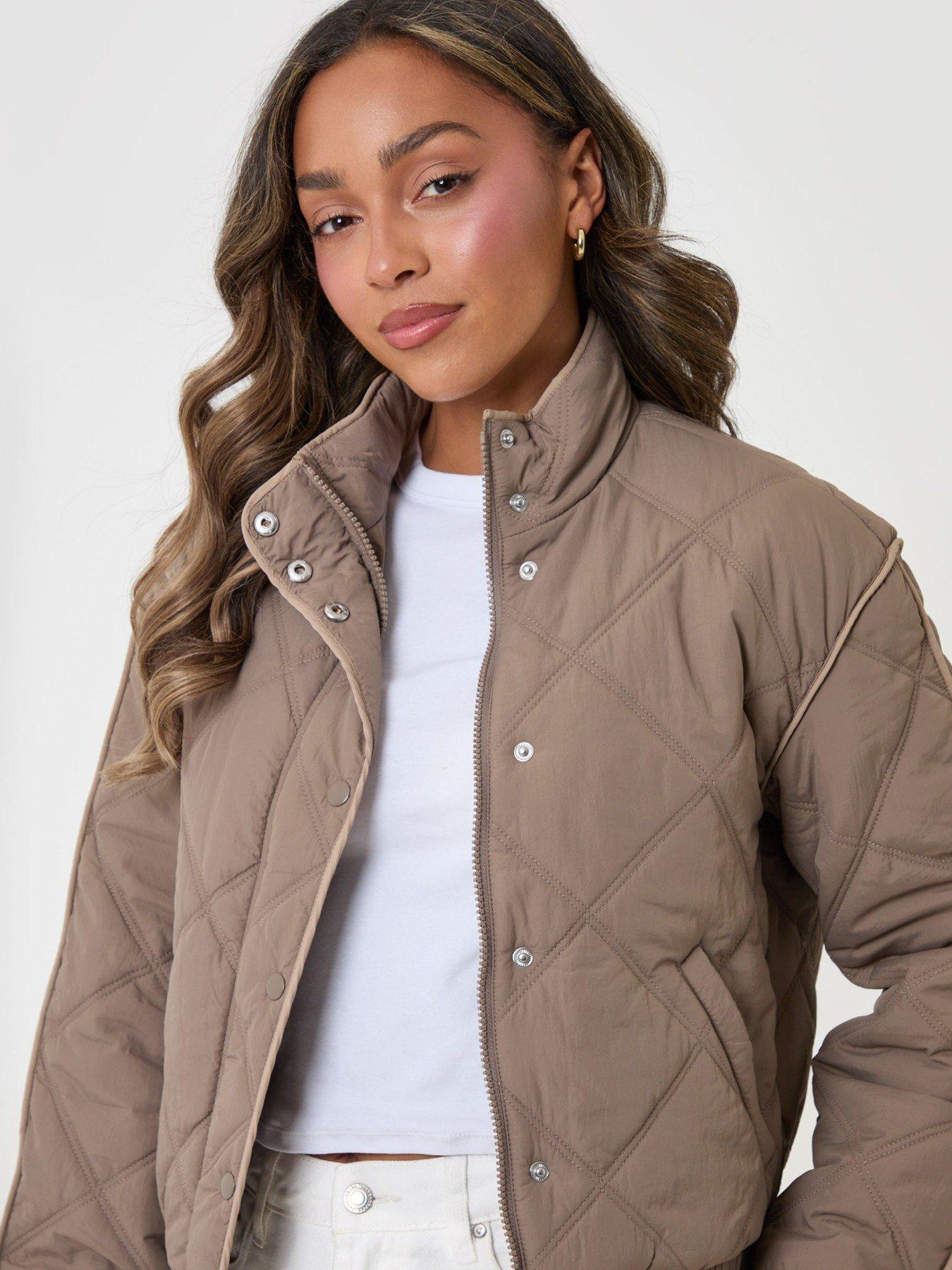 Image 3 of 4 of Threadbare Womens Quilted Funnel Neck Bomber Jacket - Grey