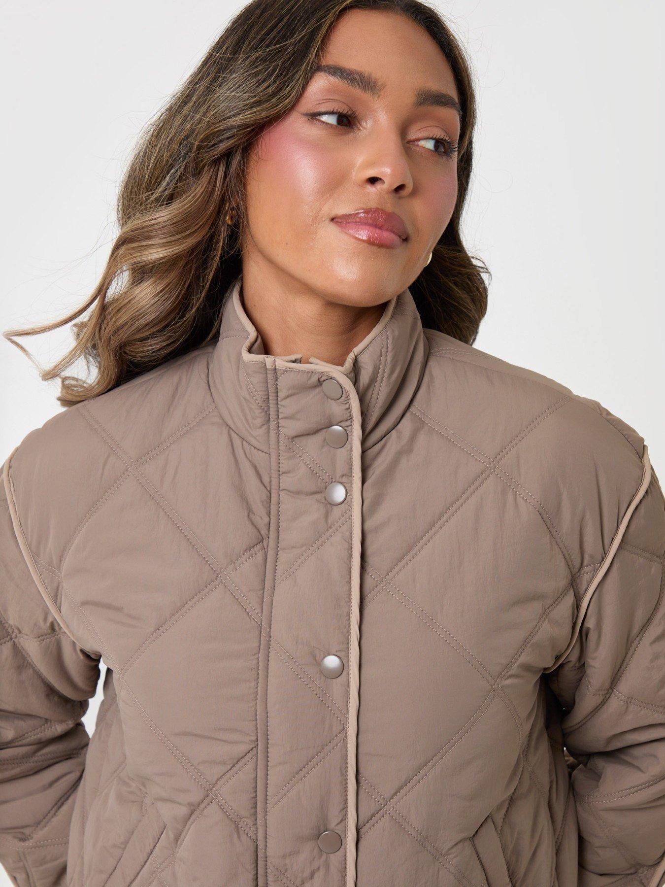 Image 4 of 4 of Threadbare Womens Quilted Funnel Neck Bomber Jacket - Grey