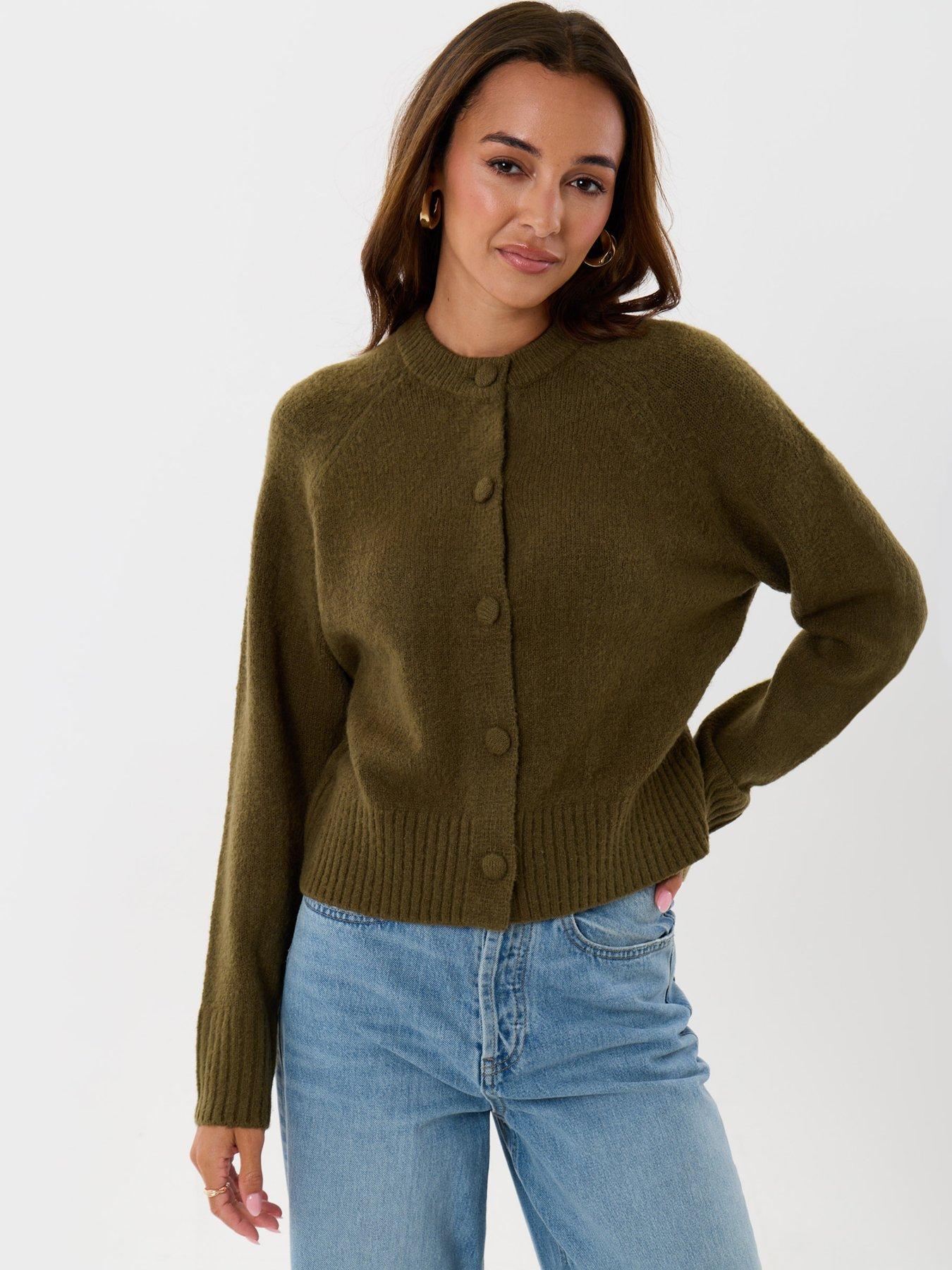 Image 1 of 4 of Threadbare Relaxed Fit Knitted Cardigan In Khaki