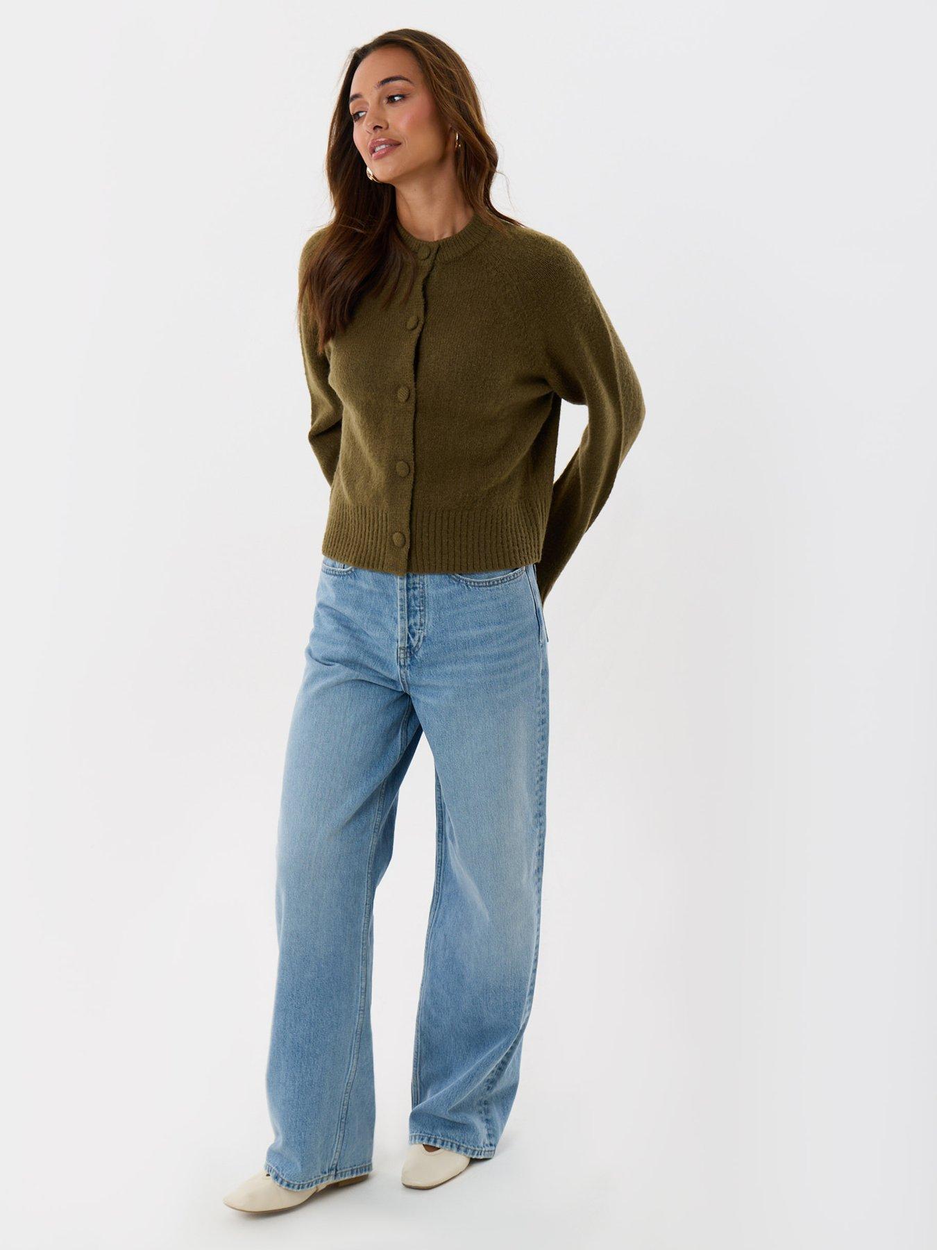 Image 3 of 4 of Threadbare Relaxed Fit Knitted Cardigan In Khaki