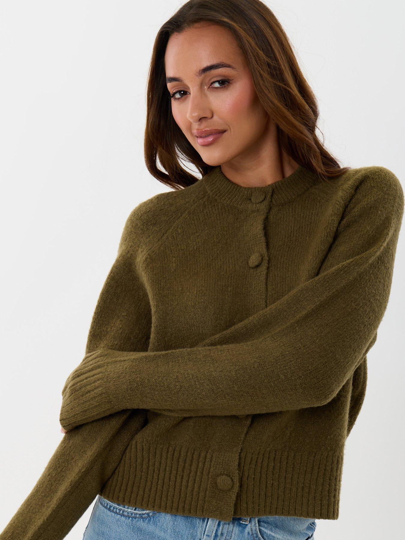 Image 4 of 4 of Threadbare Relaxed Fit Knitted Cardigan In Khaki