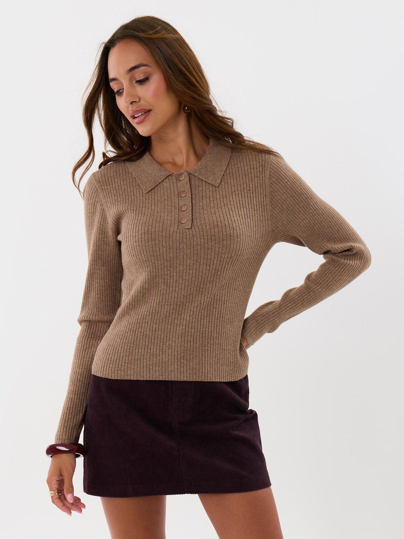 Image 1 of 4 of Threadbare Ribbed Polo Neck Jumper In Beige