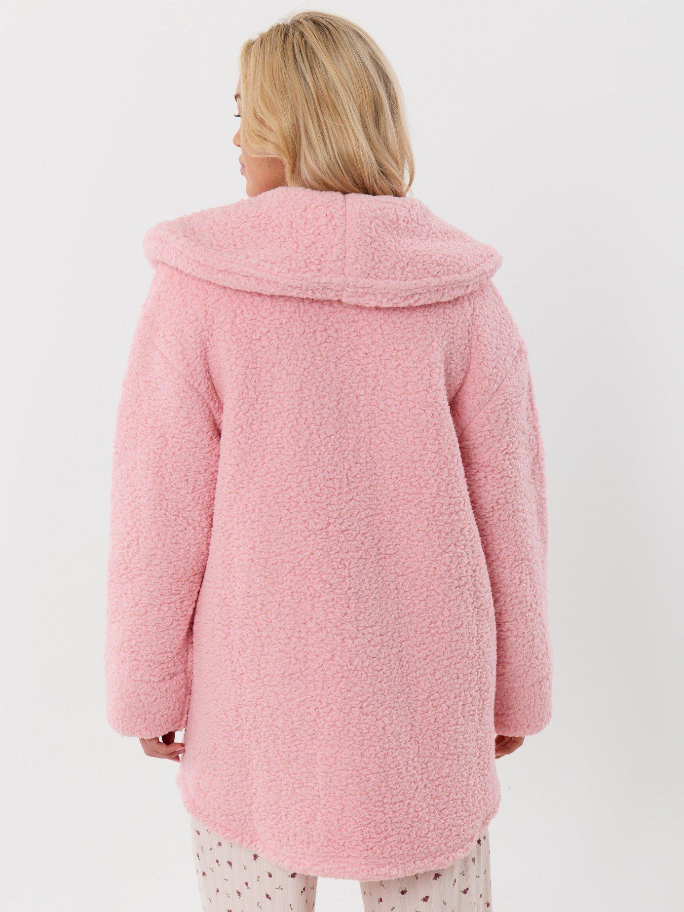 Image 2 of 4 of Threadbare Sherpa Fleece Open Dressing Gown In Pink