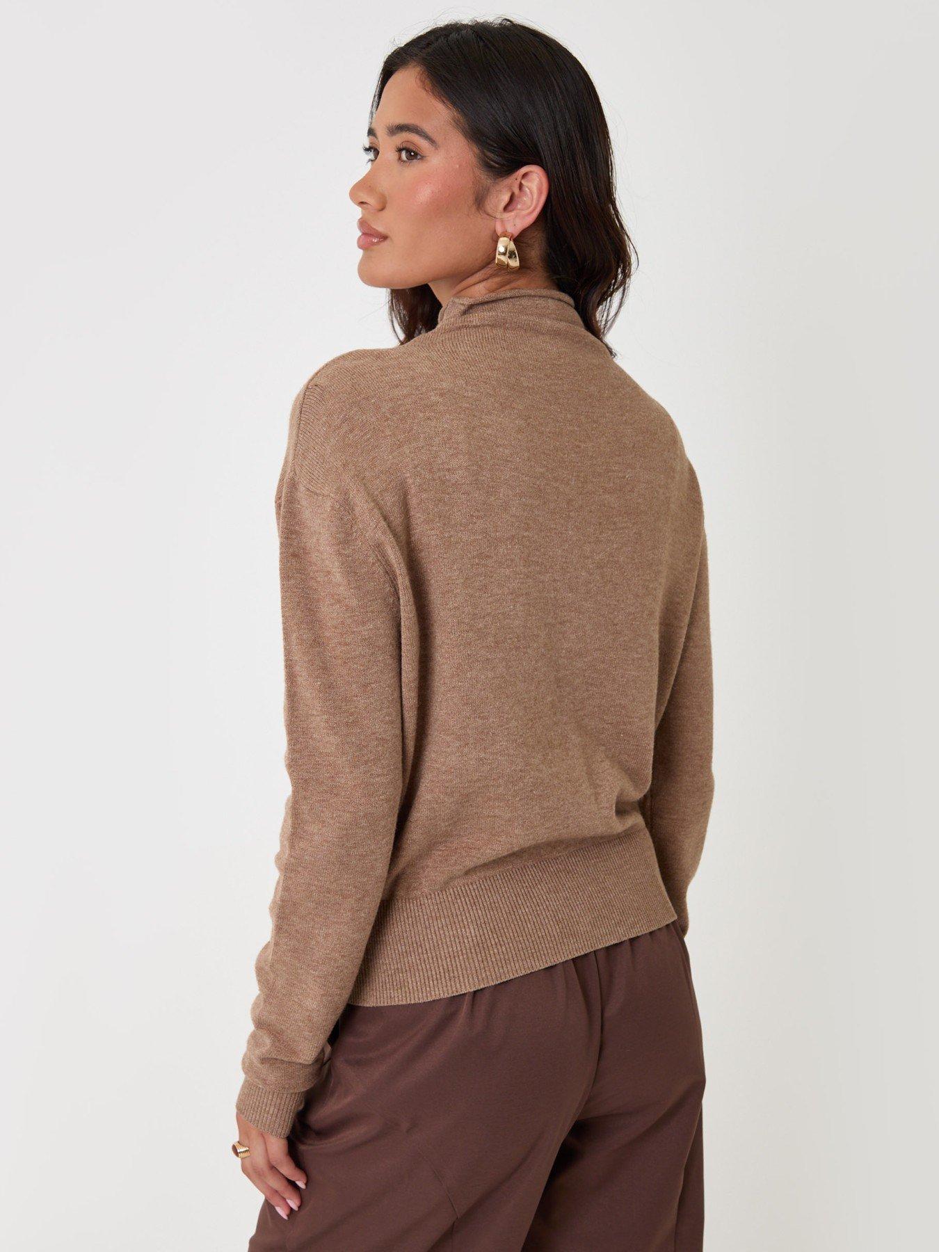Image 2 of 5 of Threadbare Compact Knit Funnel Neck Cardigan In Beige