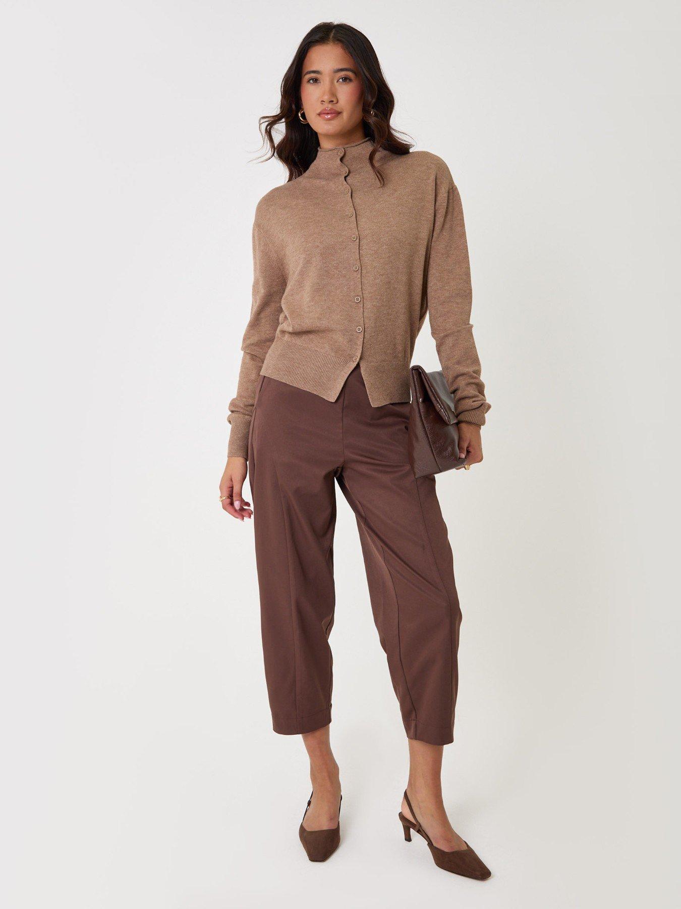 Image 3 of 5 of Threadbare Compact Knit Funnel Neck Cardigan In Beige