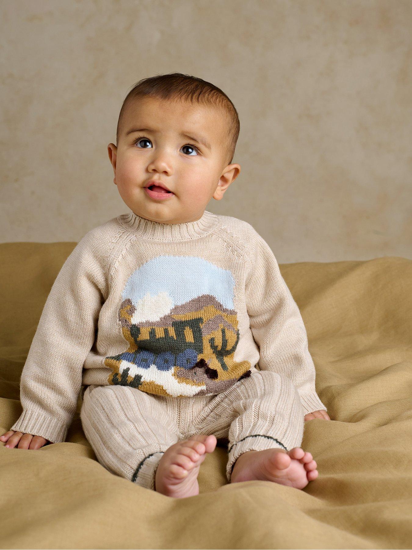 Mamas & Papas Baby Boys 2 Piece Train Knitted Jumper & Leggings Set - Blue