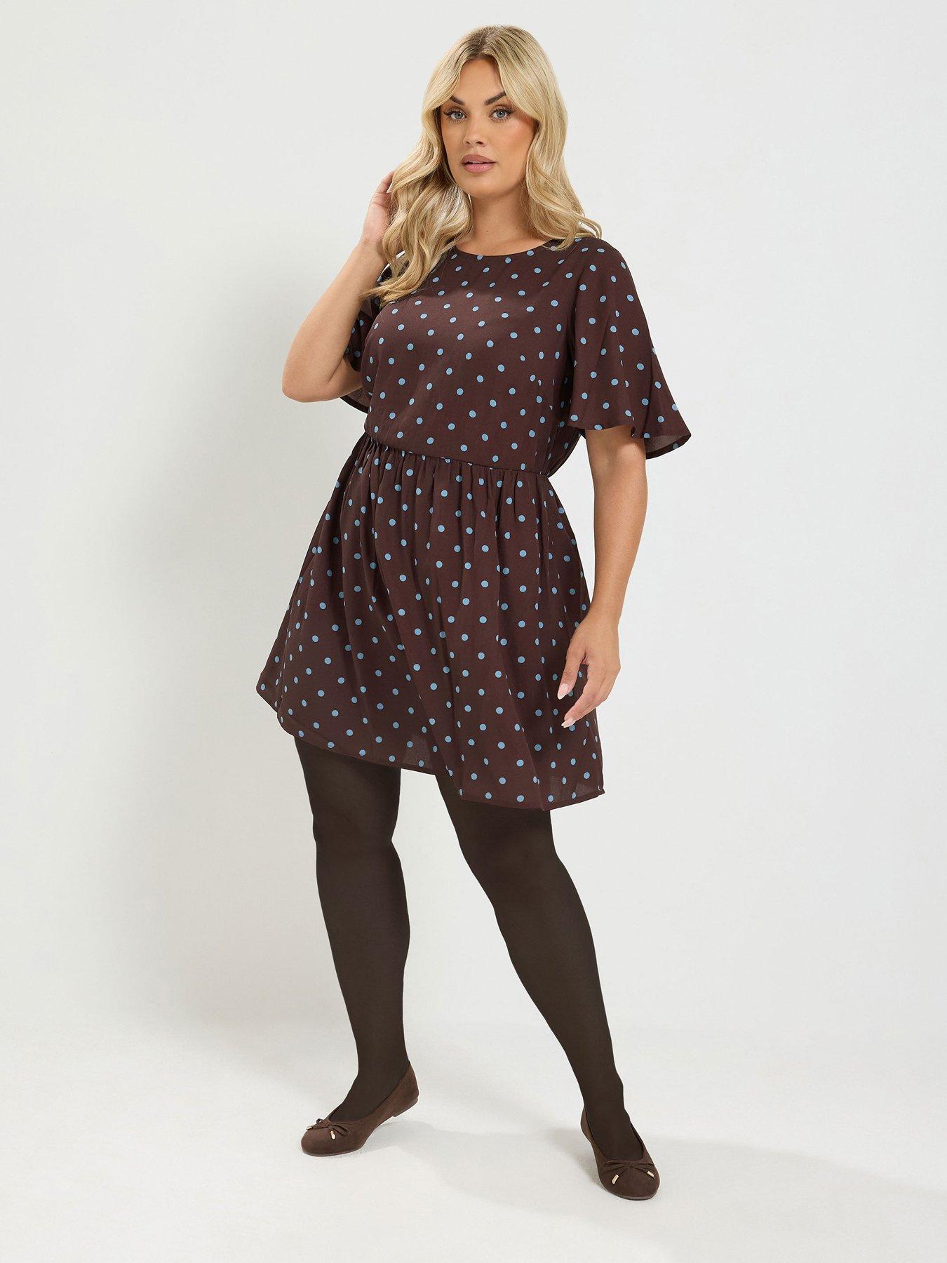 Yours Curve Polka Mini Dress - Brown