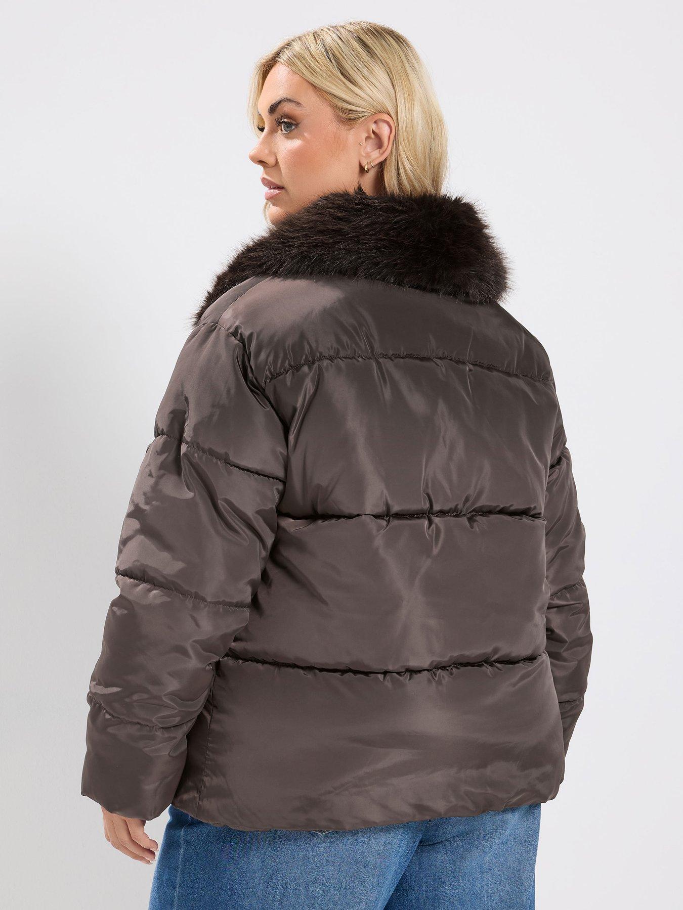 Image 2 of 4 of Yours Curve Funnel Neck Padded Coat - Brown