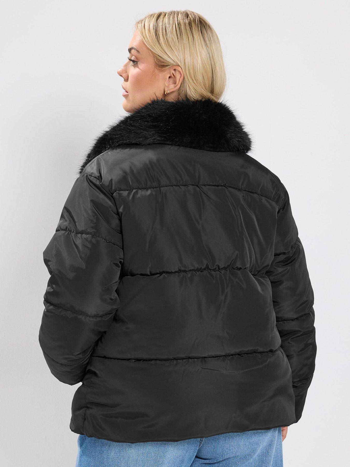 Image 2 of 4 of Yours Curve Funnel Neck Padded Coat - Black