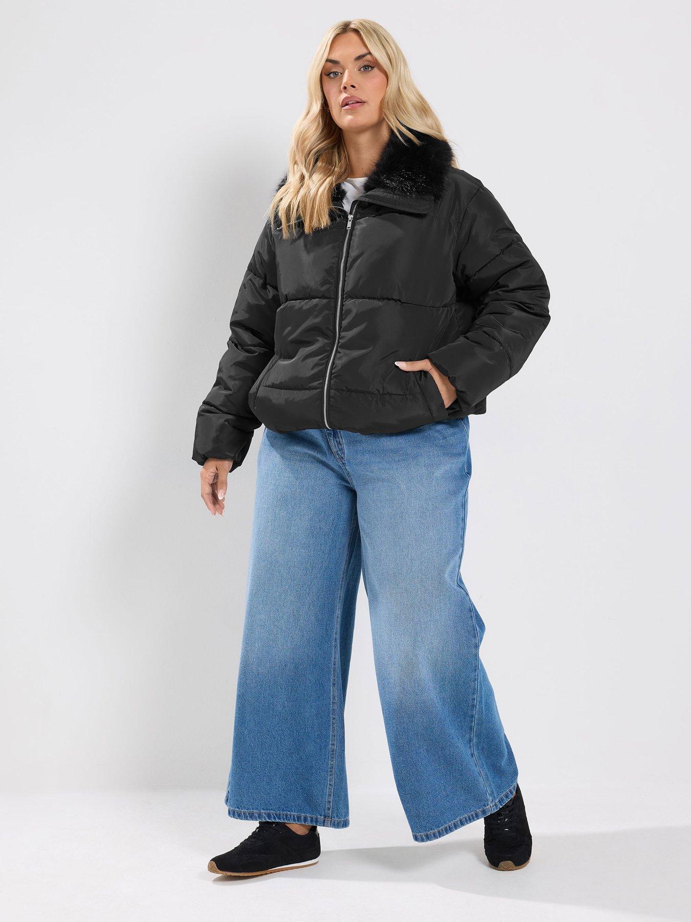 Image 3 of 4 of Yours Curve Funnel Neck Padded Coat - Black