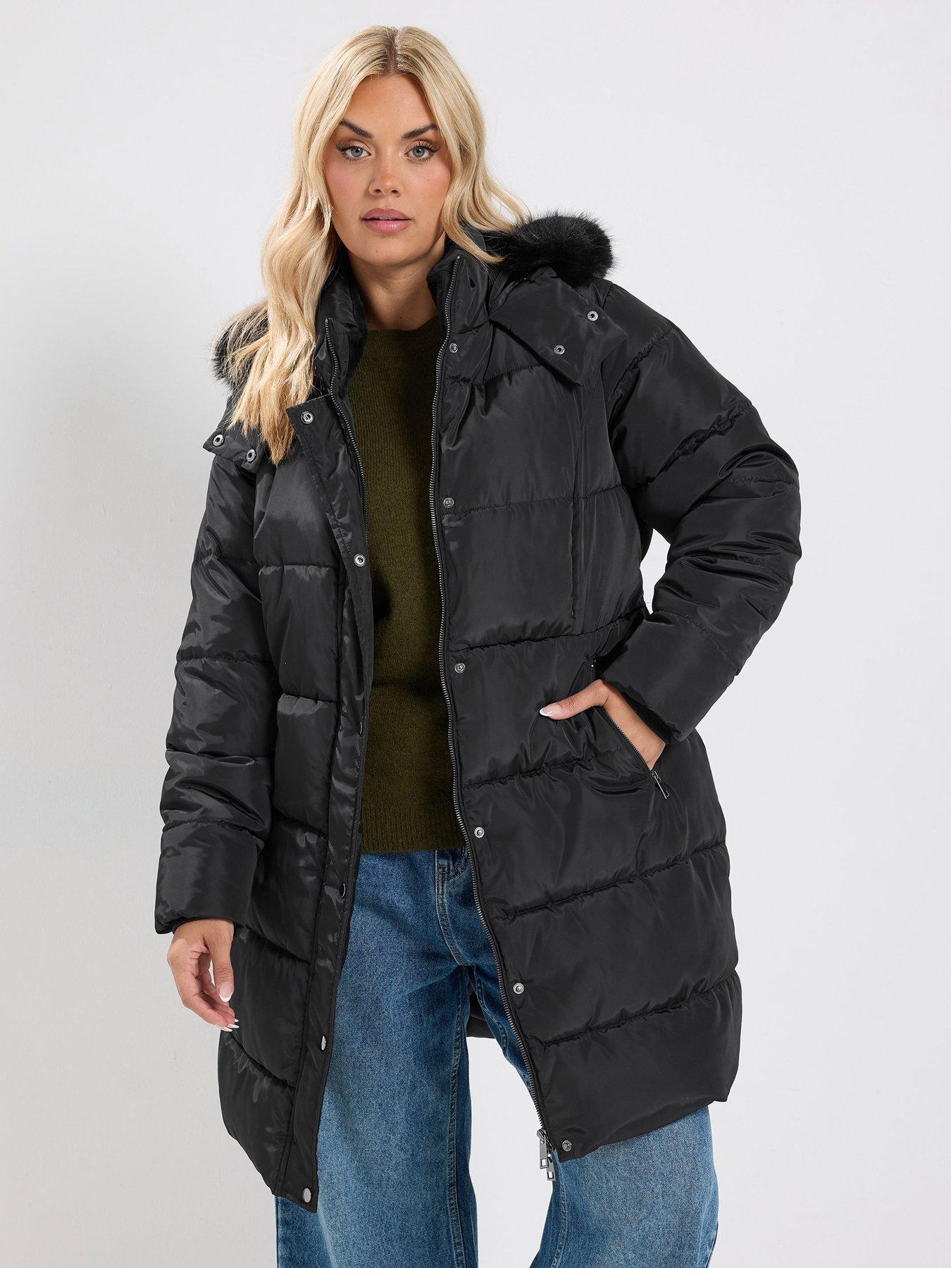 Image 1 of 4 of Yours Curve Midi Puffer Coat - Black
