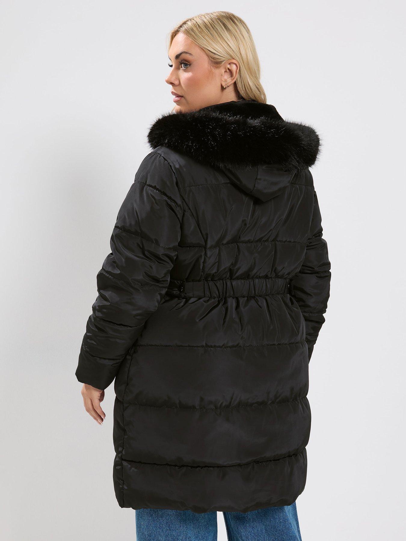Image 2 of 4 of Yours Curve Midi Puffer Coat - Black