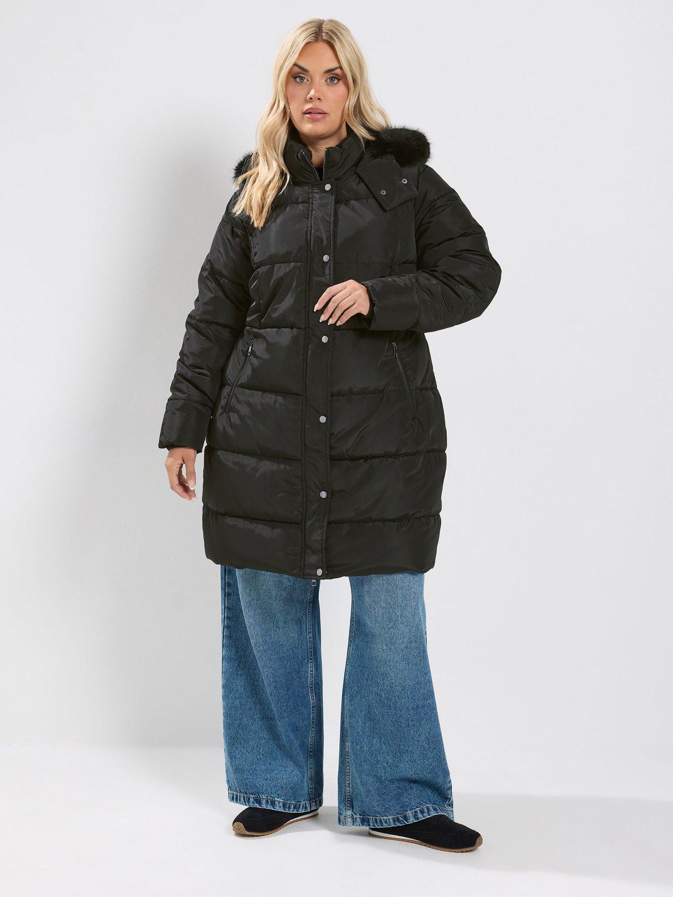 Image 3 of 4 of Yours Curve Midi Puffer Coat - Black