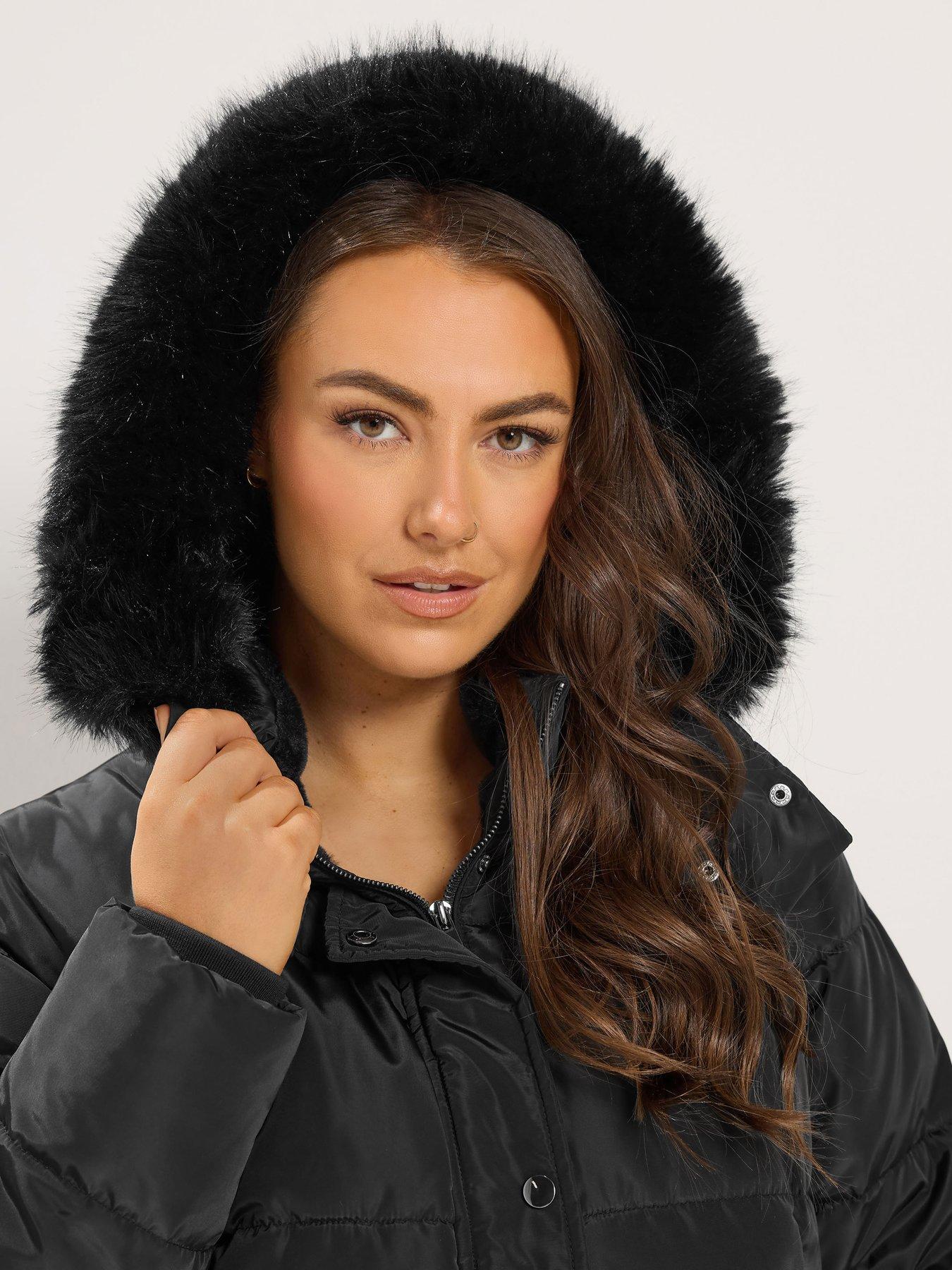 Image 4 of 4 of Yours Curve Midi Puffer Coat - Black