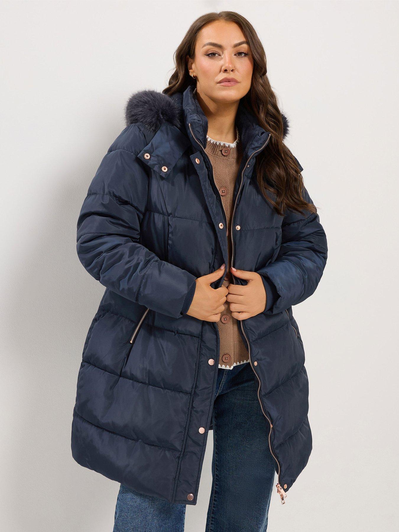 Image 1 of 4 of Yours Curve Midi Puffer Coat - Blue