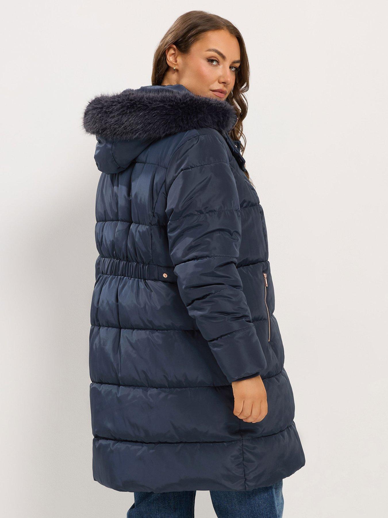 Image 2 of 4 of Yours Curve Midi Puffer Coat - Blue
