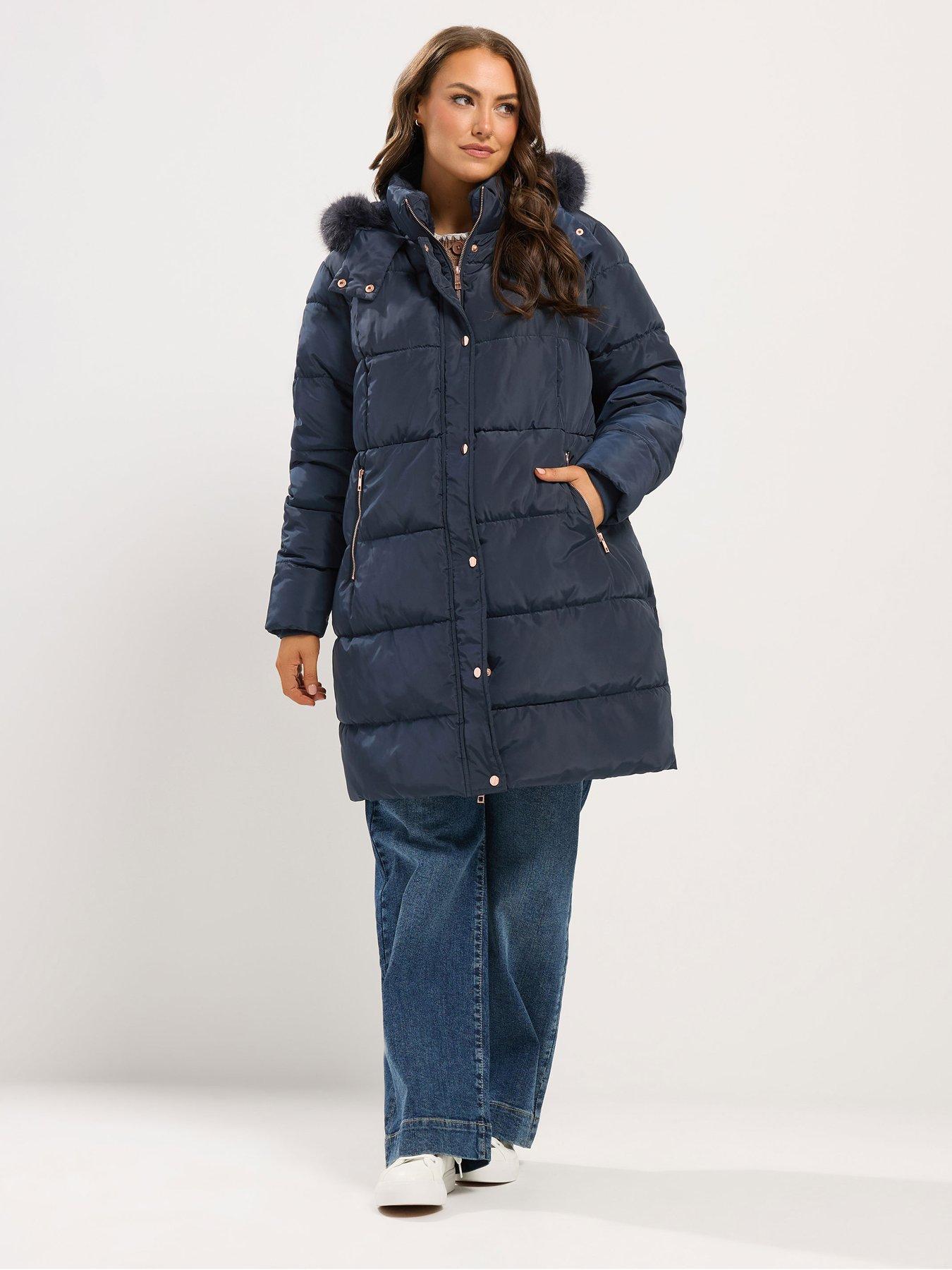 Image 3 of 4 of Yours Curve Midi Puffer Coat - Blue