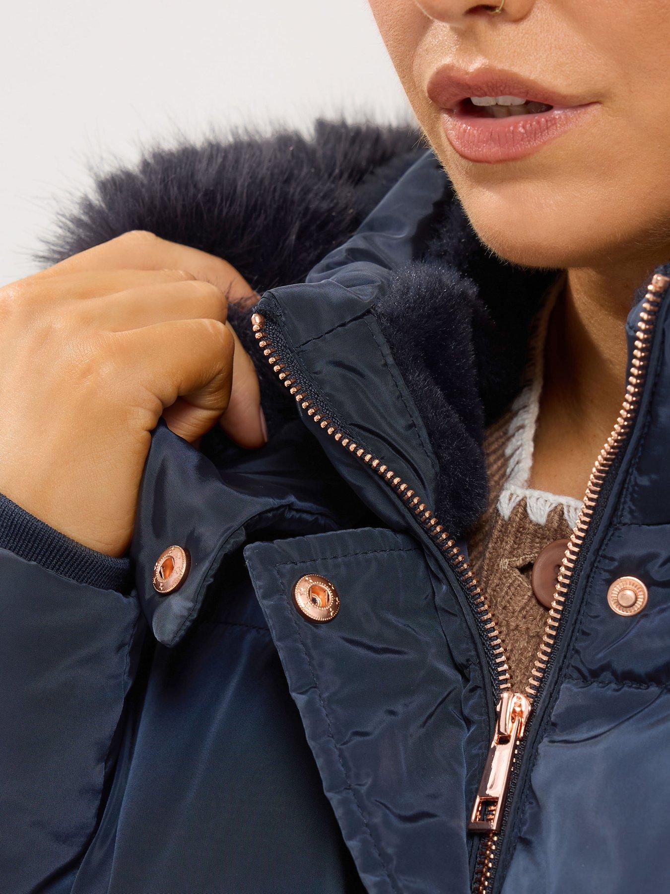 Image 4 of 4 of Yours Curve Midi Puffer Coat - Blue