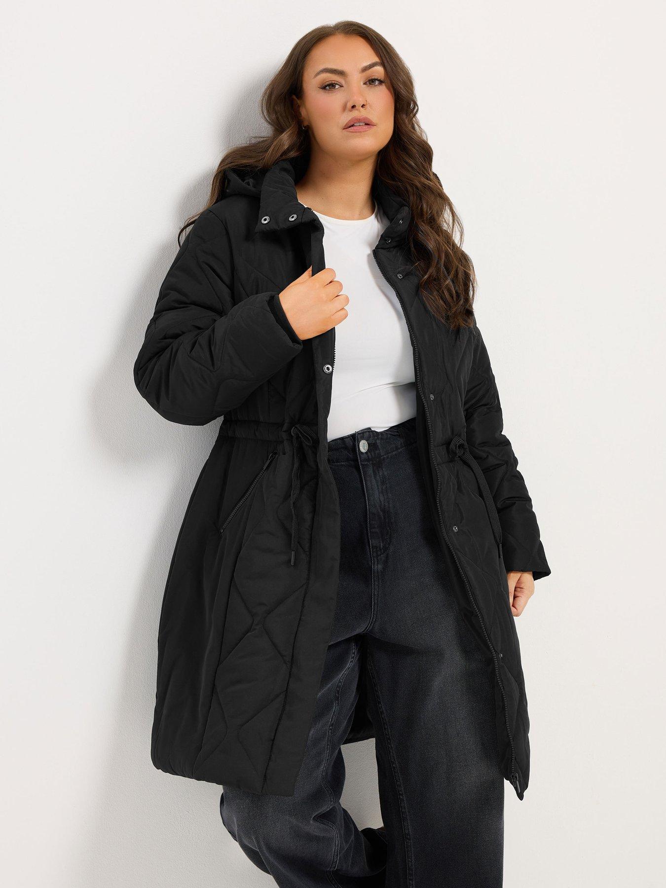 Image 1 of 4 of Yours Curve Padded Midi Coat - Black