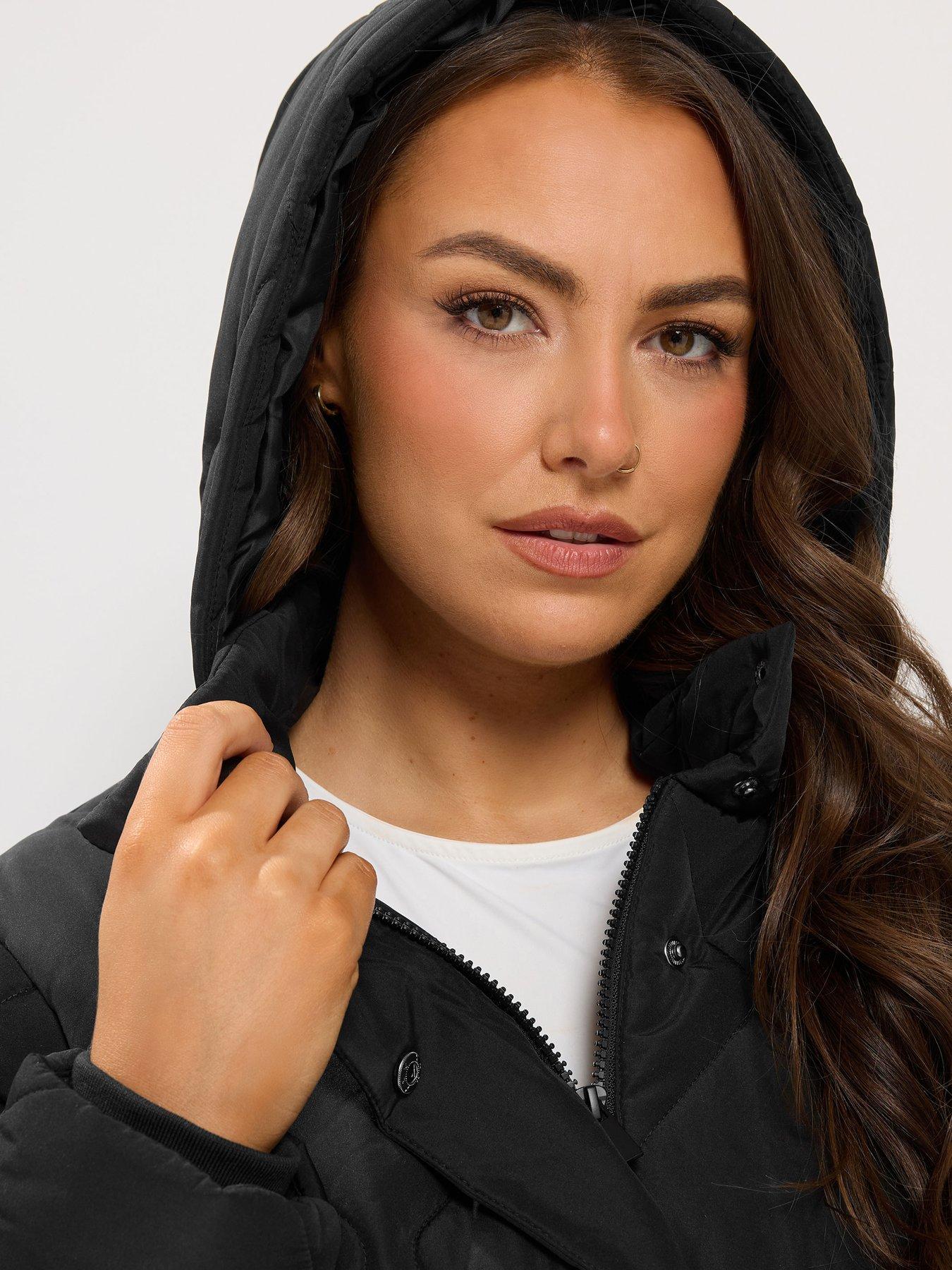 Image 4 of 4 of Yours Curve Padded Midi Coat - Black