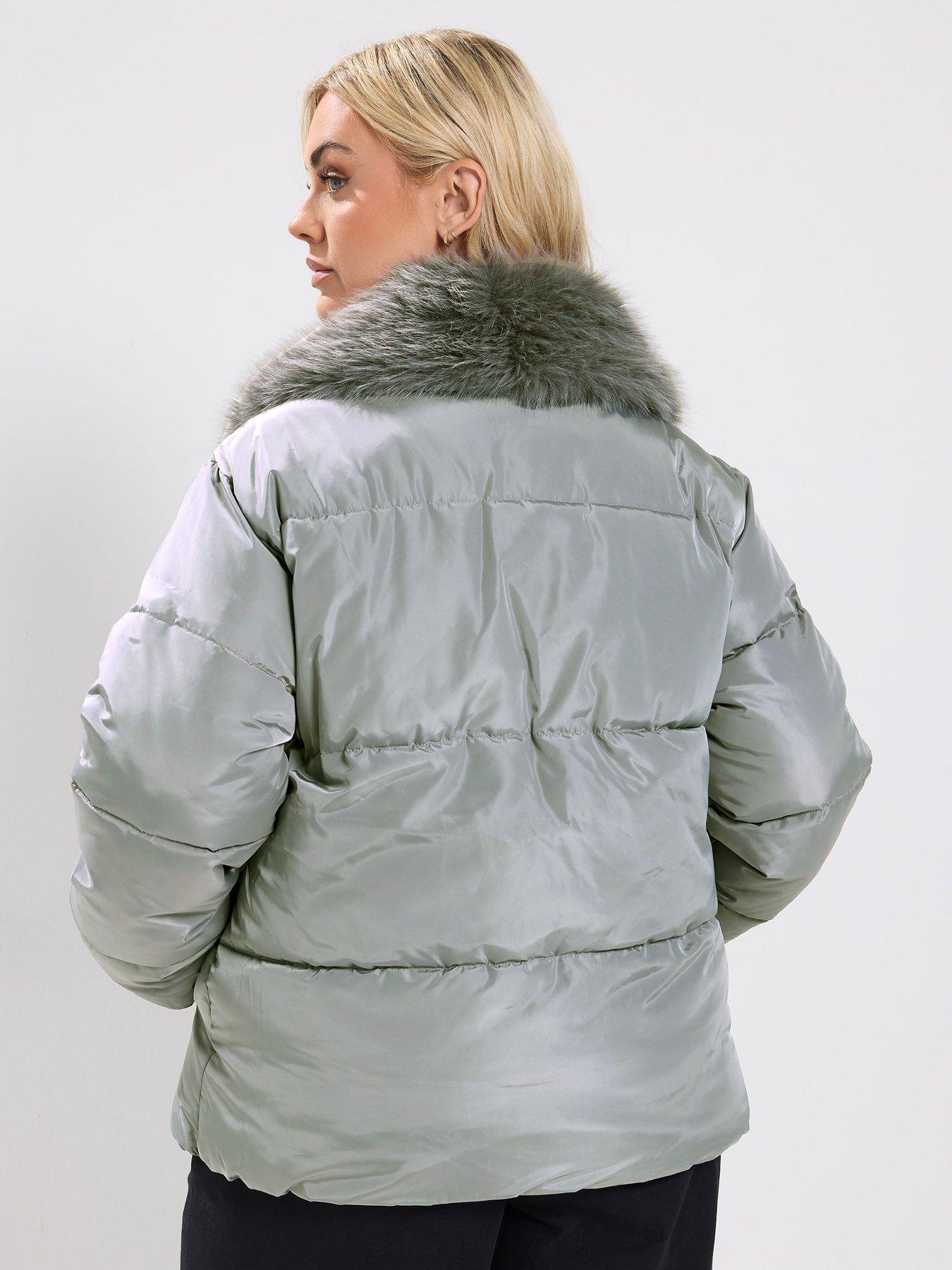 Image 2 of 4 of Yours Curve Funnel Neck Padded Coat - Grey