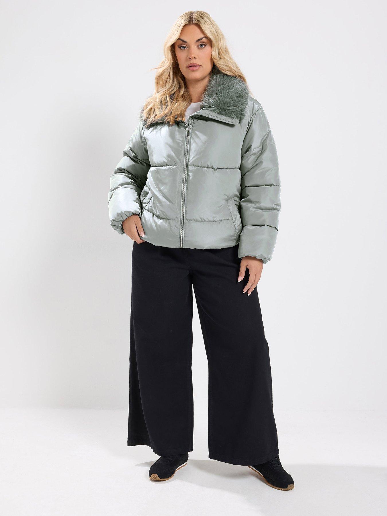 Image 3 of 4 of Yours Curve Funnel Neck Padded Coat - Grey