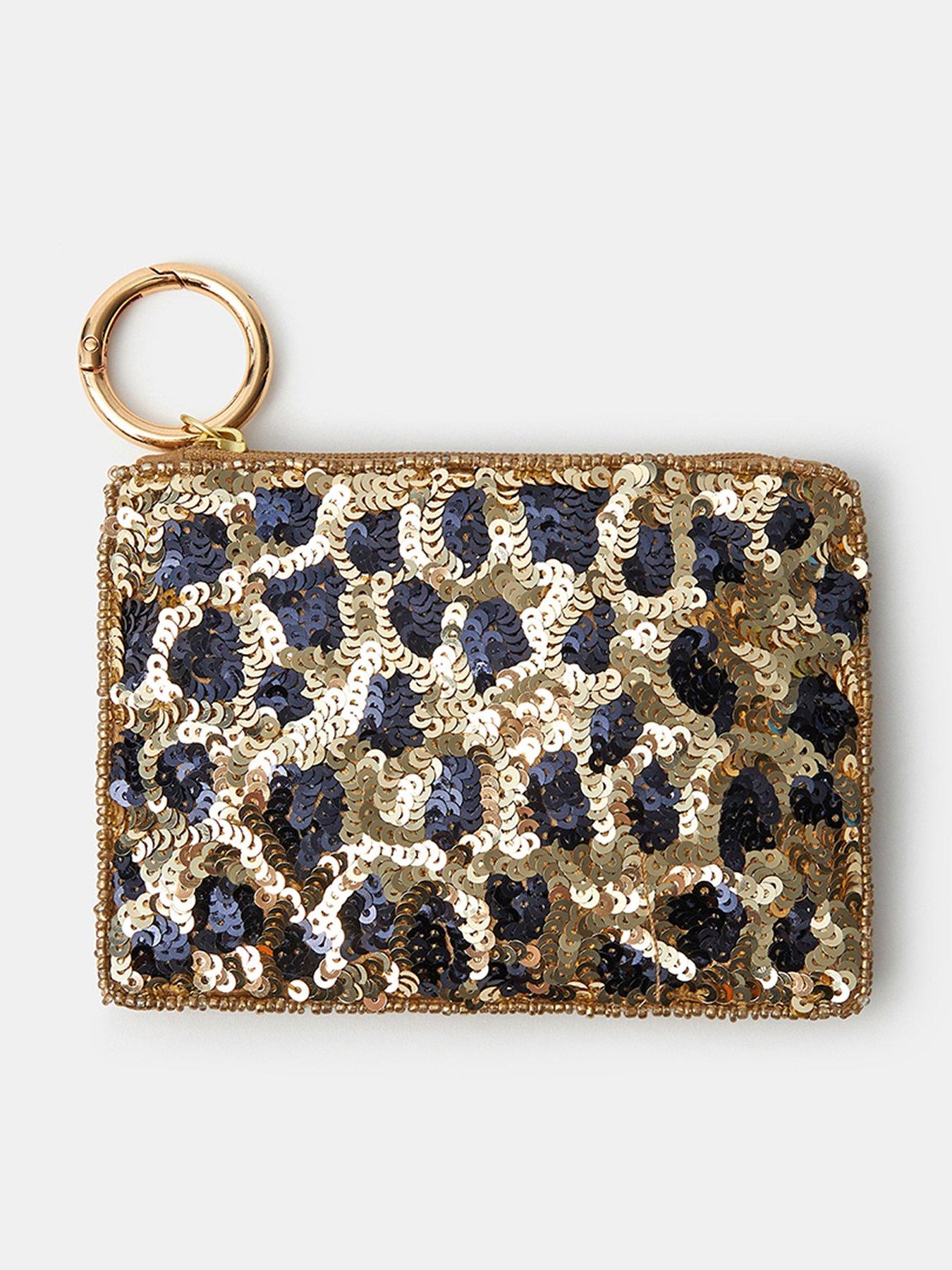 Image 1 of 4 of Accessorize Accessorize Leopard Sequin Coin Purse - Brown