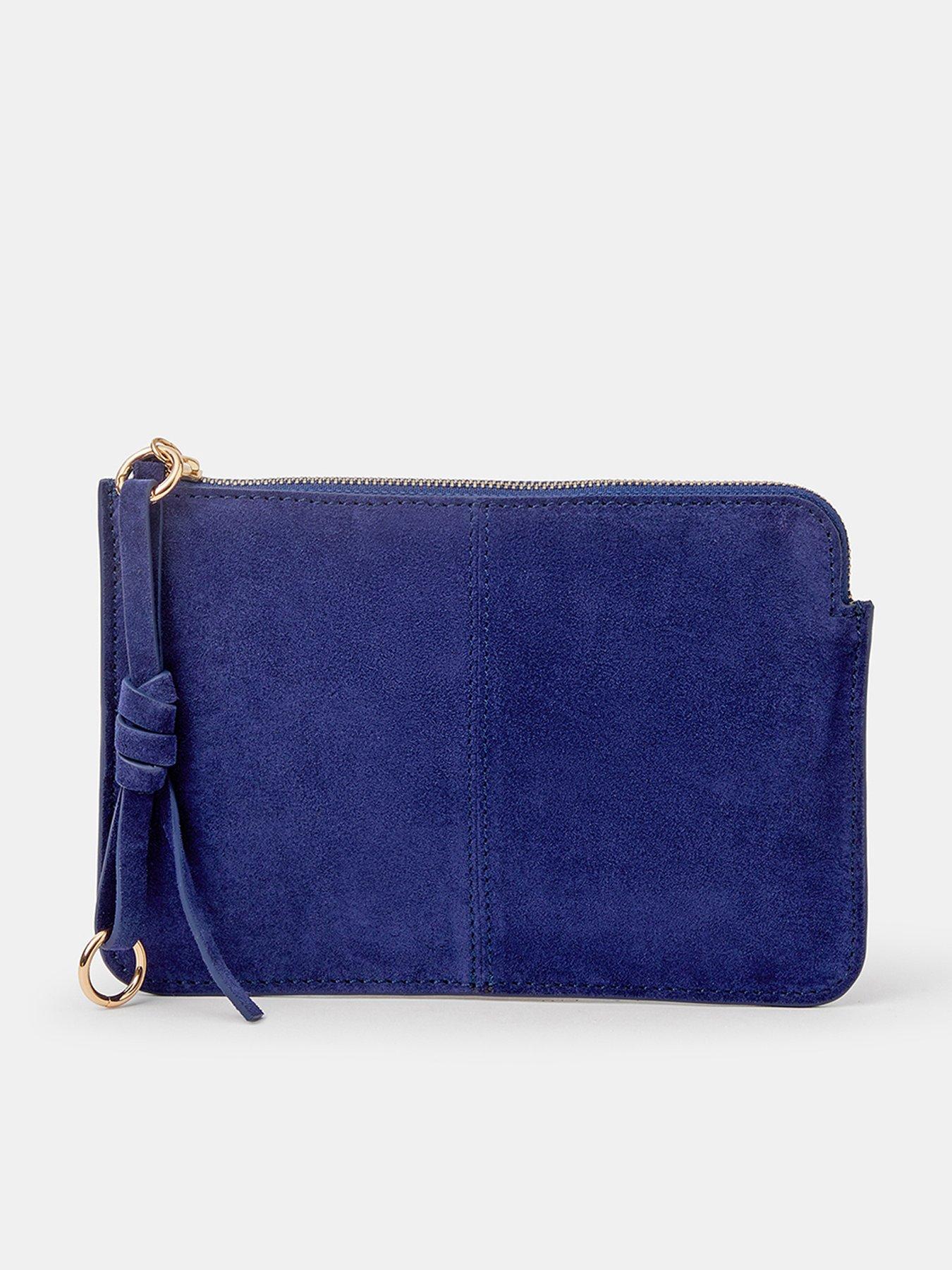 Image 1 of 4 of Accessorize Suede Zip Pouch with Tassel Detail - Blue