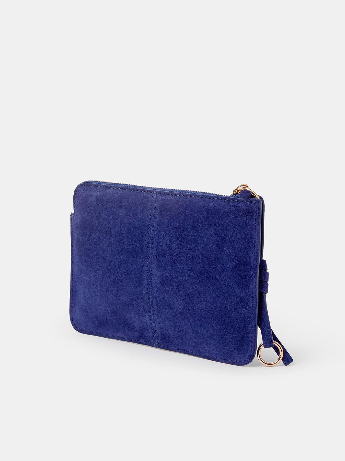 Image 2 of 4 of Accessorize Suede Zip Pouch with Tassel Detail - Blue