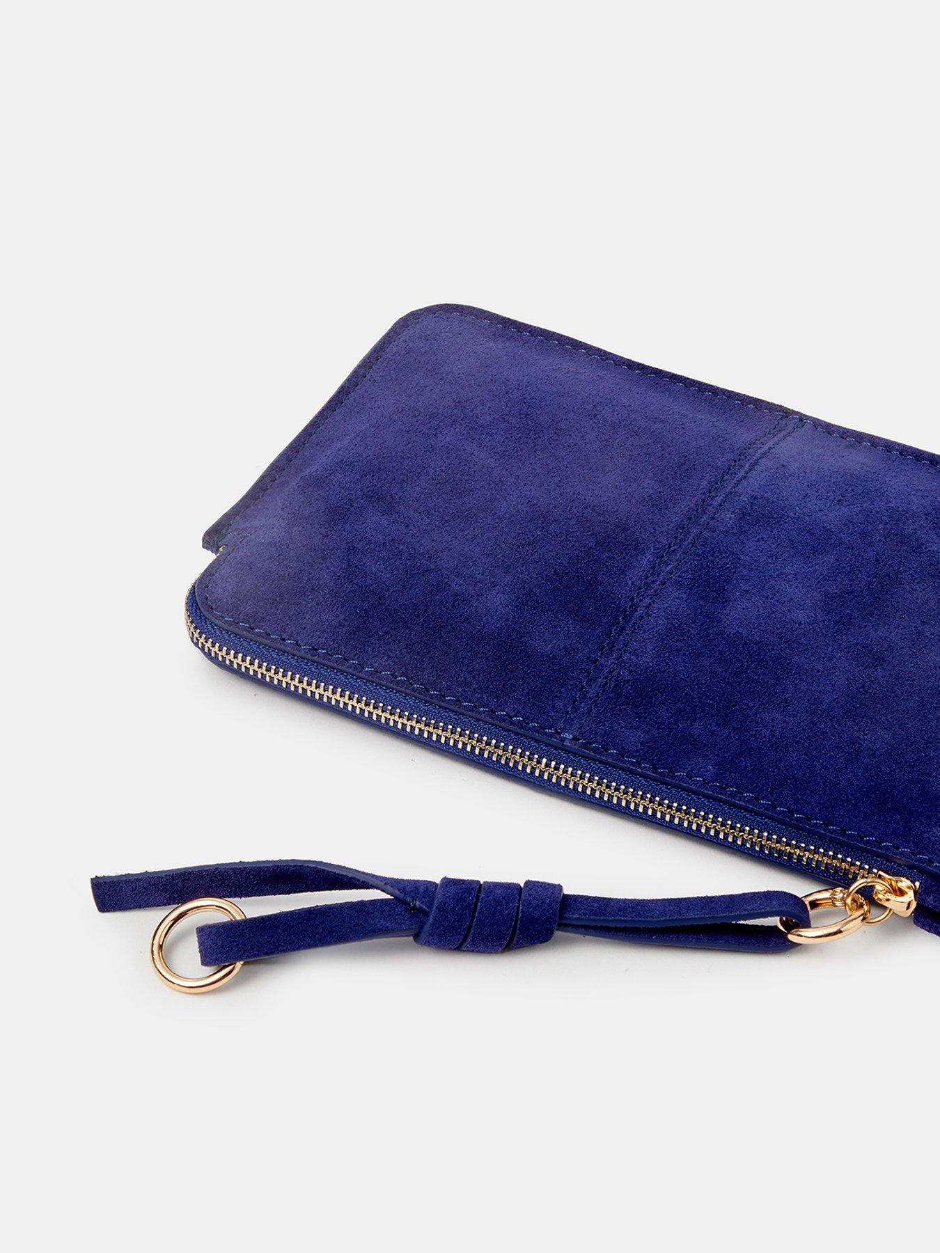 Image 3 of 4 of Accessorize Suede Zip Pouch with Tassel Detail - Blue