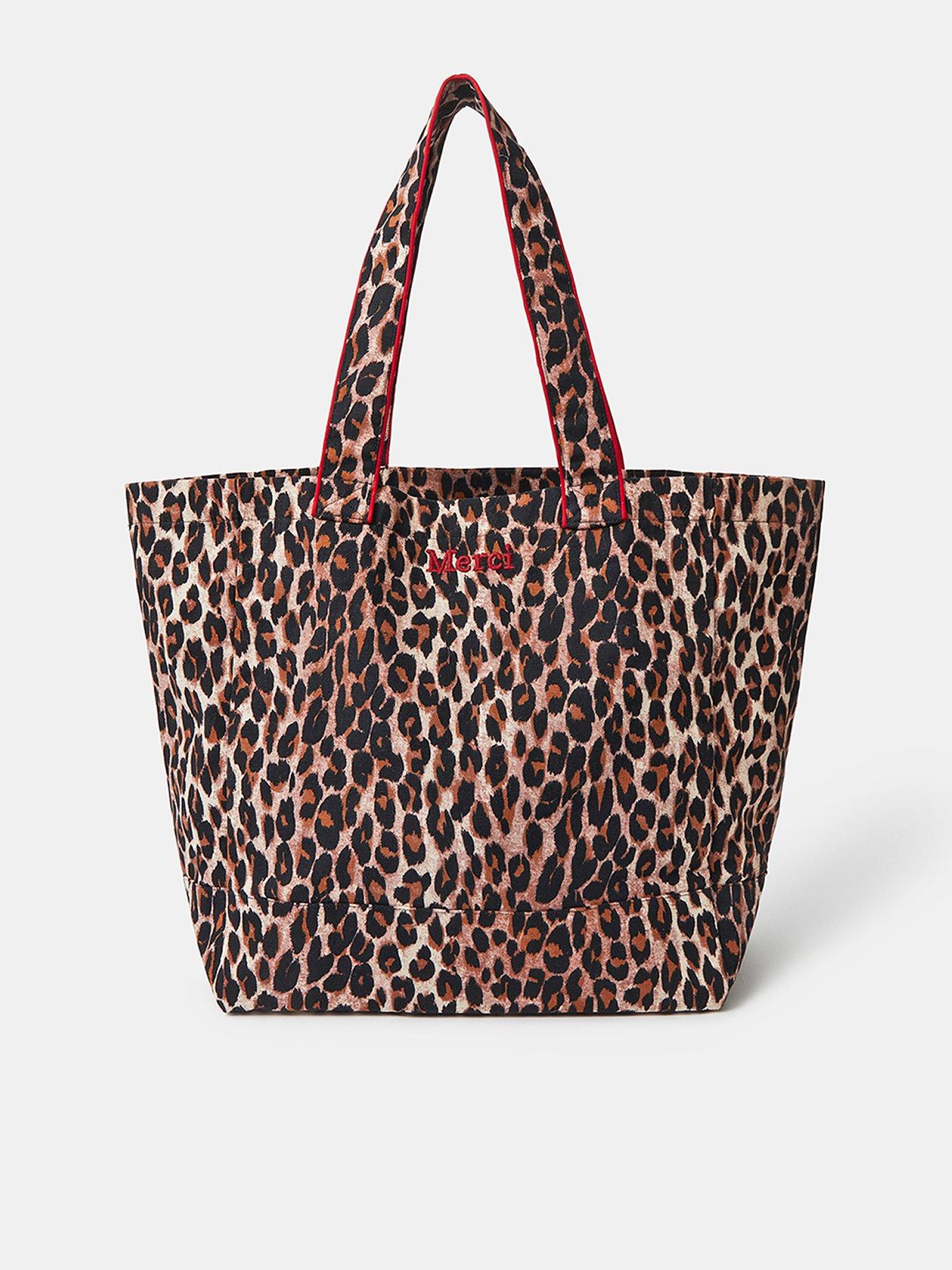 Image 1 of 5 of Accessorize Womens Leopard Print Merci Shopper Bag - Brown