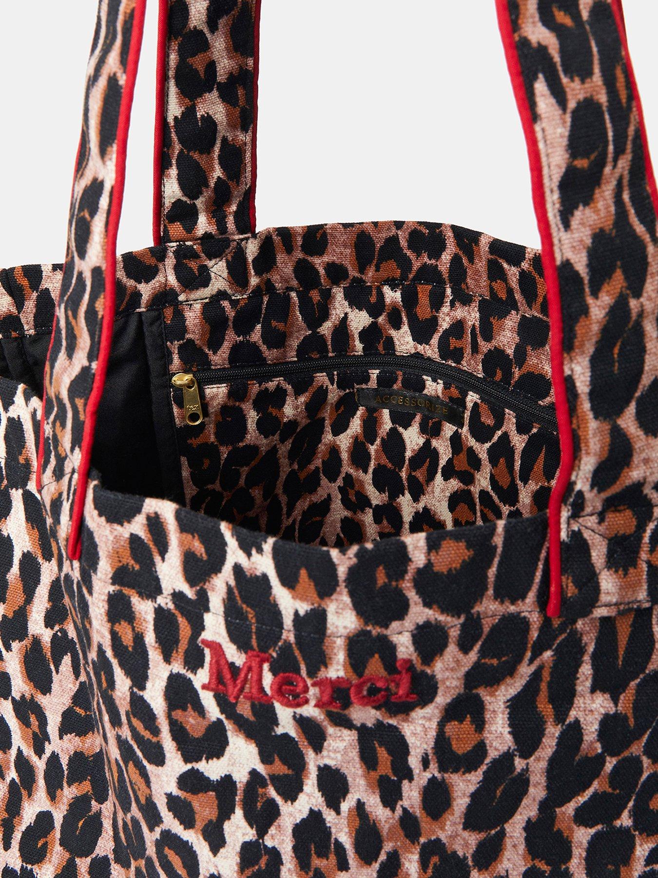 Image 5 of 5 of Accessorize Womens Leopard Print Merci Shopper Bag - Brown