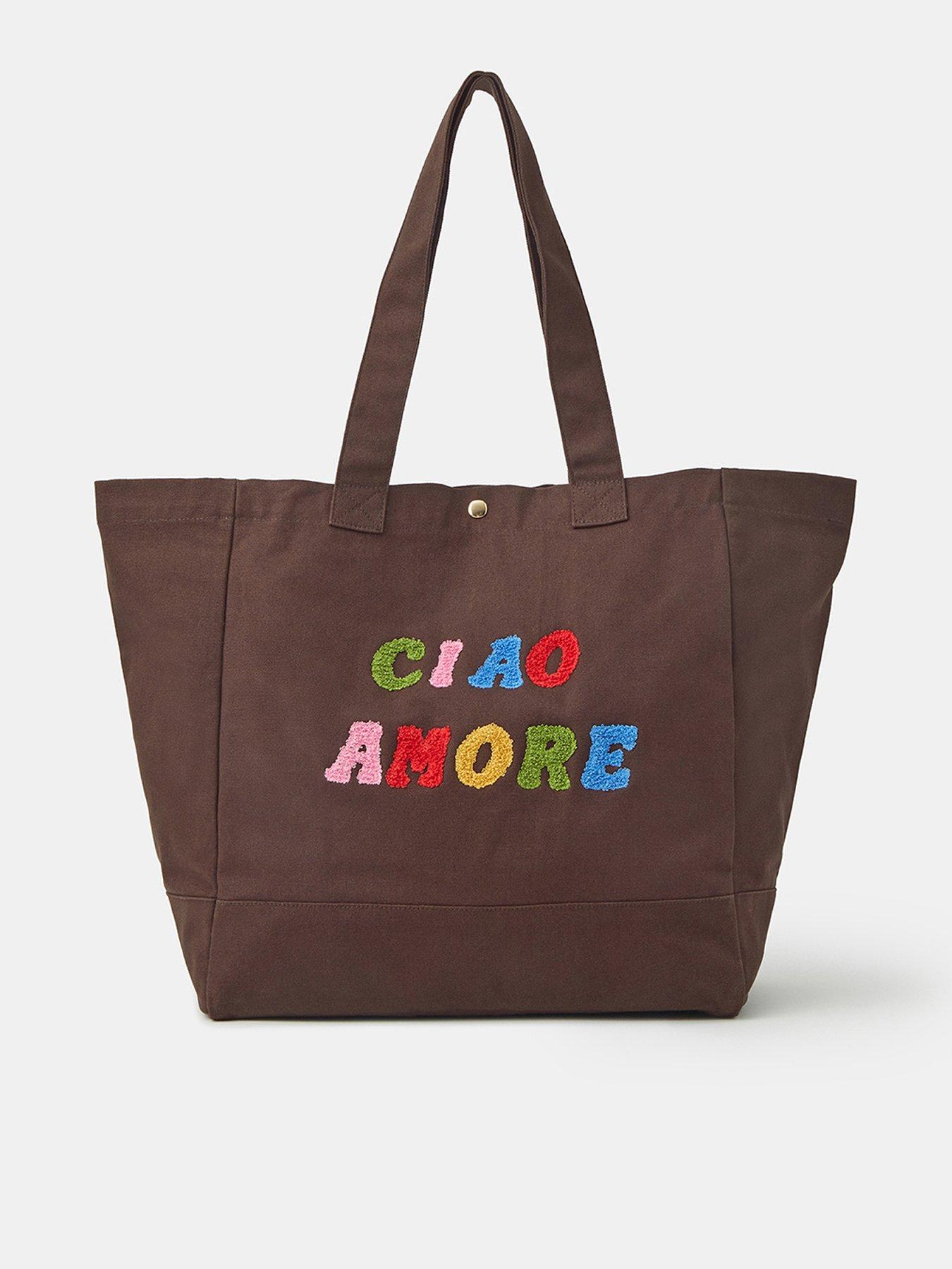 Accessorize Ciao Amore Slogan Shopper Tote Bag - Brown