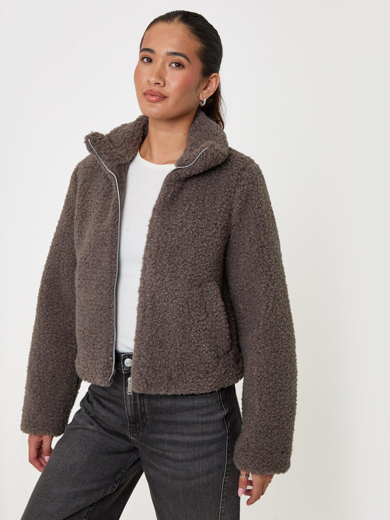 Image 1 of 4 of Threadbare Funnel Neck Borg Bomber Jacket In Grey