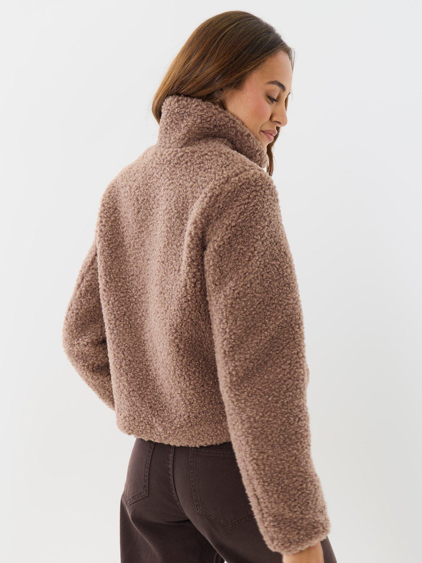 Image 2 of 5 of Threadbare Womens Staple Funnel Neck Borg Bomber Jacket - Brown