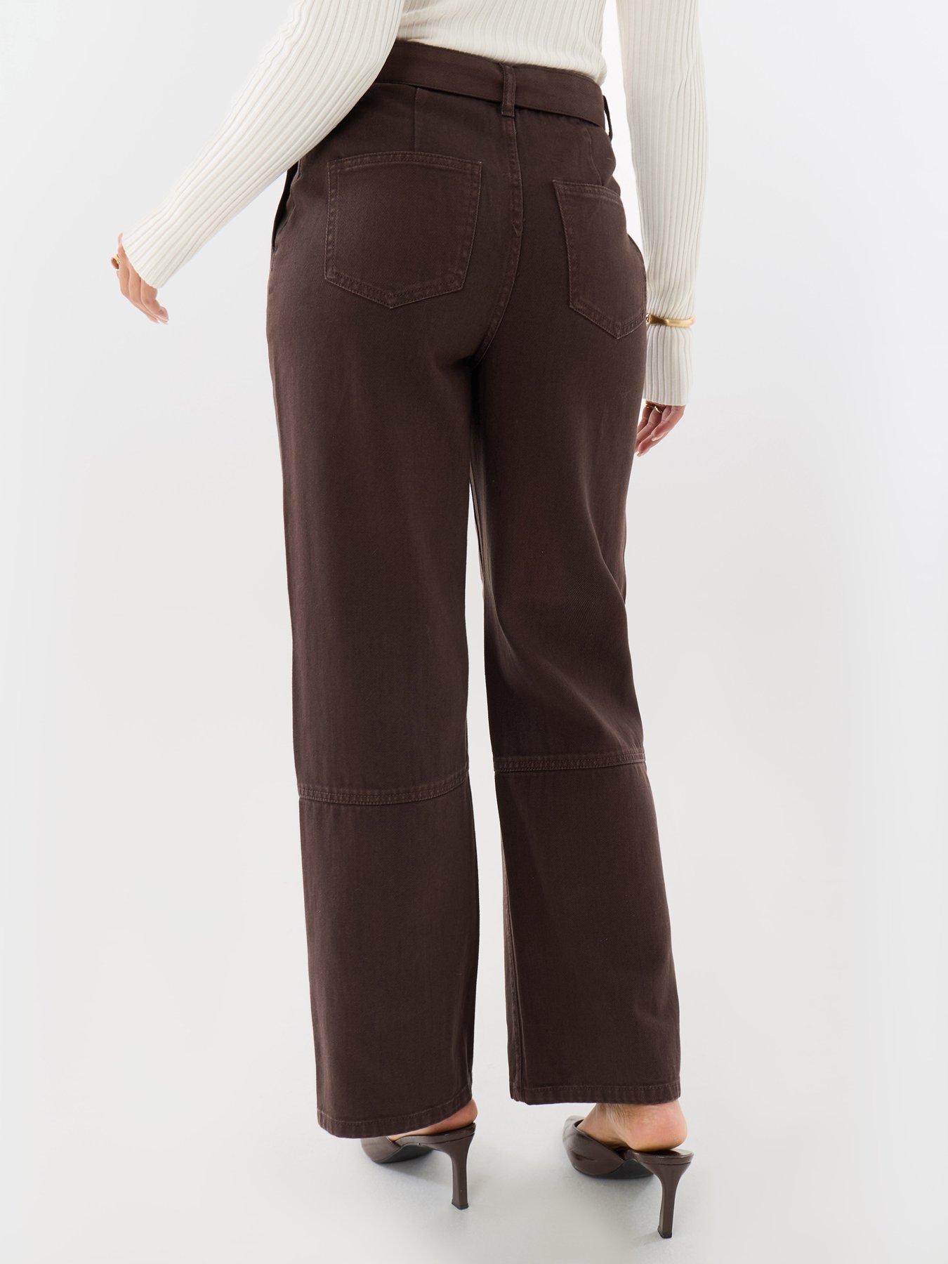 Image 2 of 4 of Threadbare High Waisted Cargo Jeans With Belt In Chocolate Brown