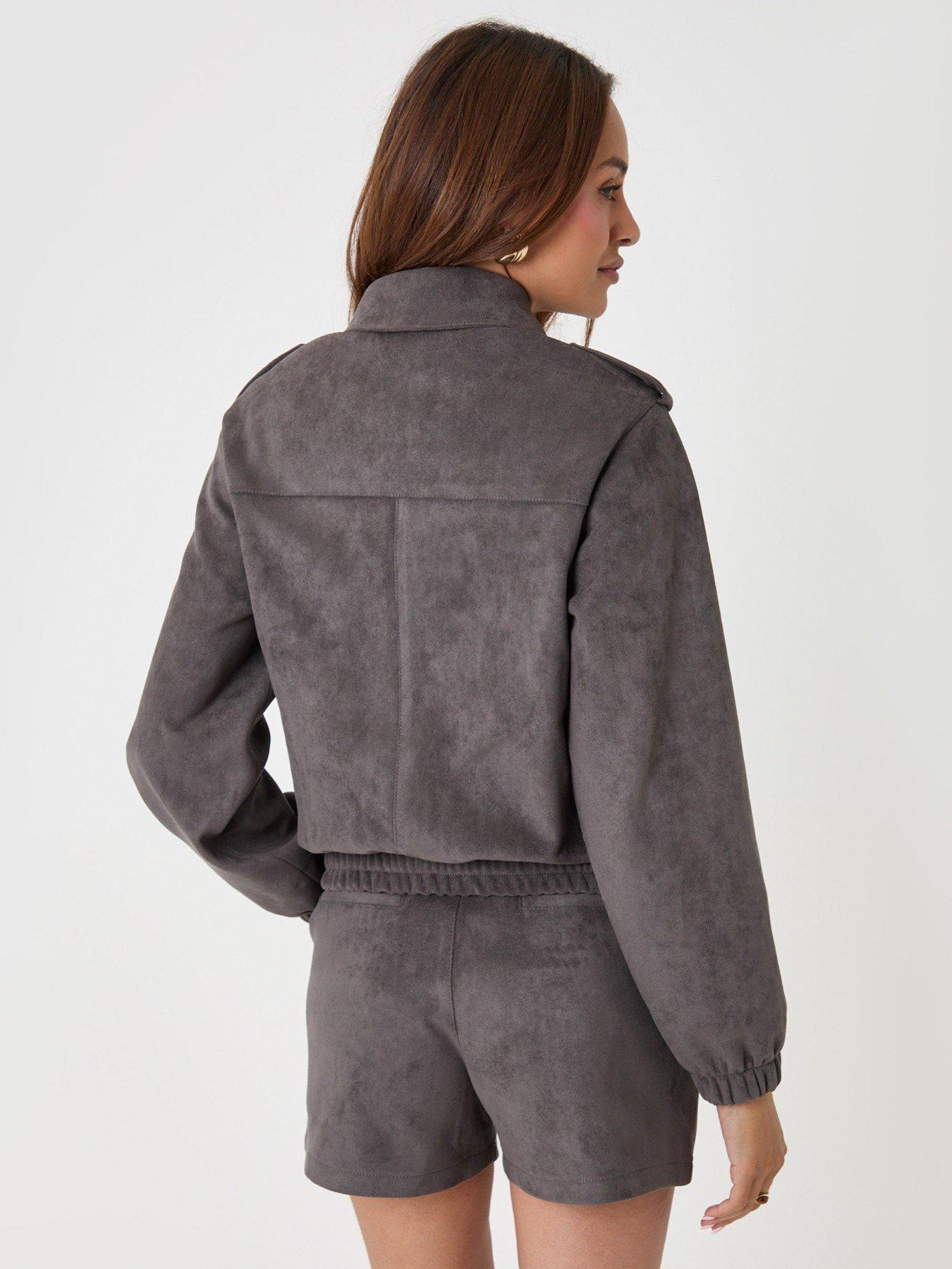 Image 2 of 4 of Threadbare Womens Collared Zip-Through Utility Bomber Jacket - Grey