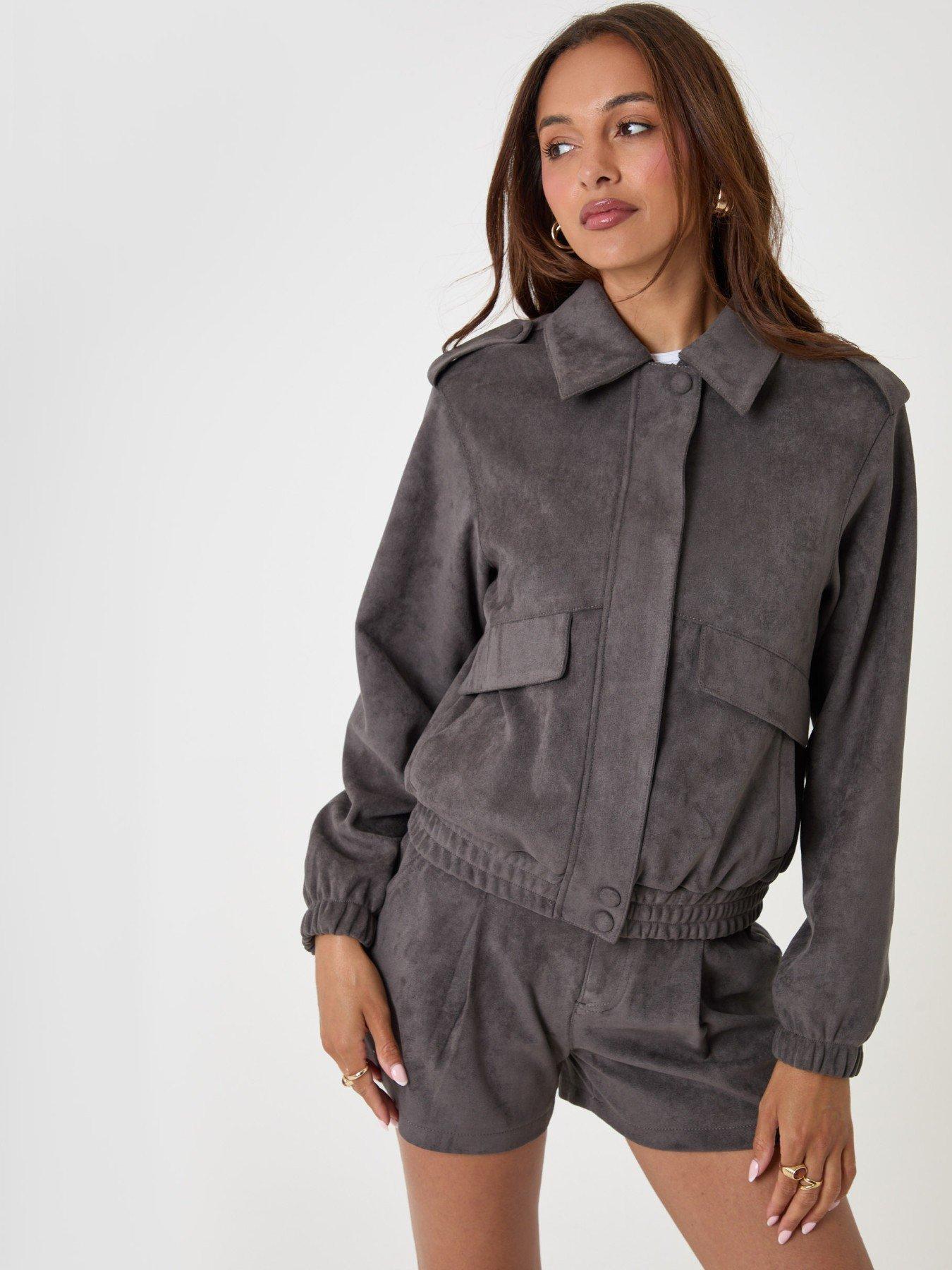 Image 4 of 4 of Threadbare Womens Collared Zip-Through Utility Bomber Jacket - Grey