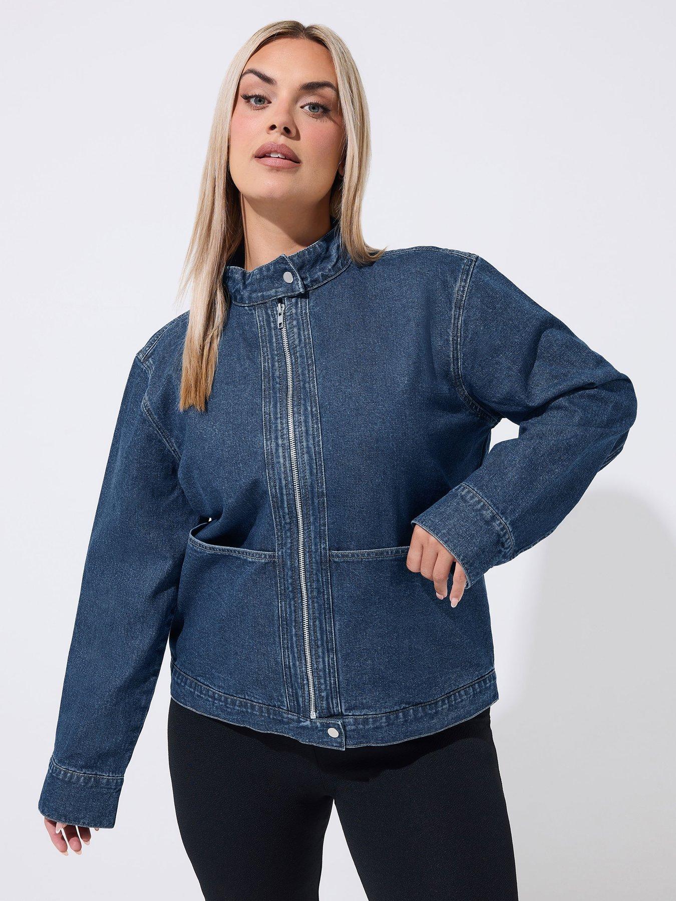 Yours Curve Funnel Neck Large Pocket Jacket - Blue
