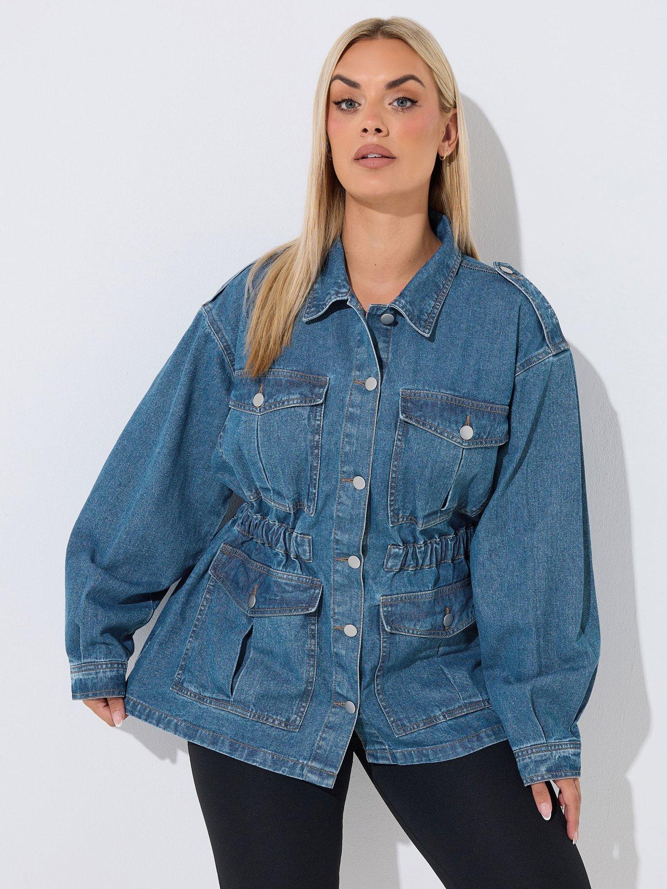 Image 1 of 4 of Yours Curve Elasticated Hem Jacket - Blue