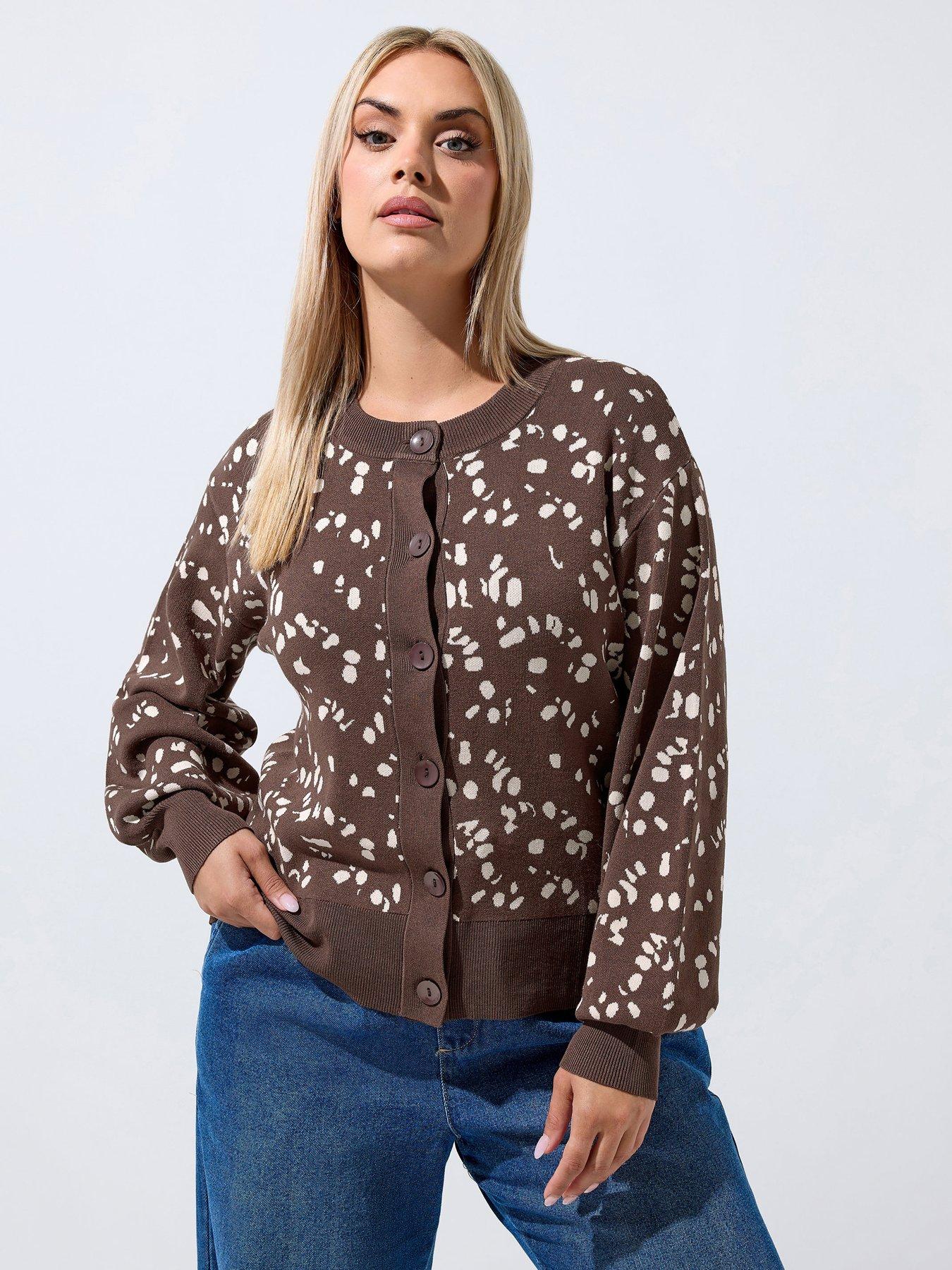 Yours Curve Balloon Sleeve Cardigan - Brown