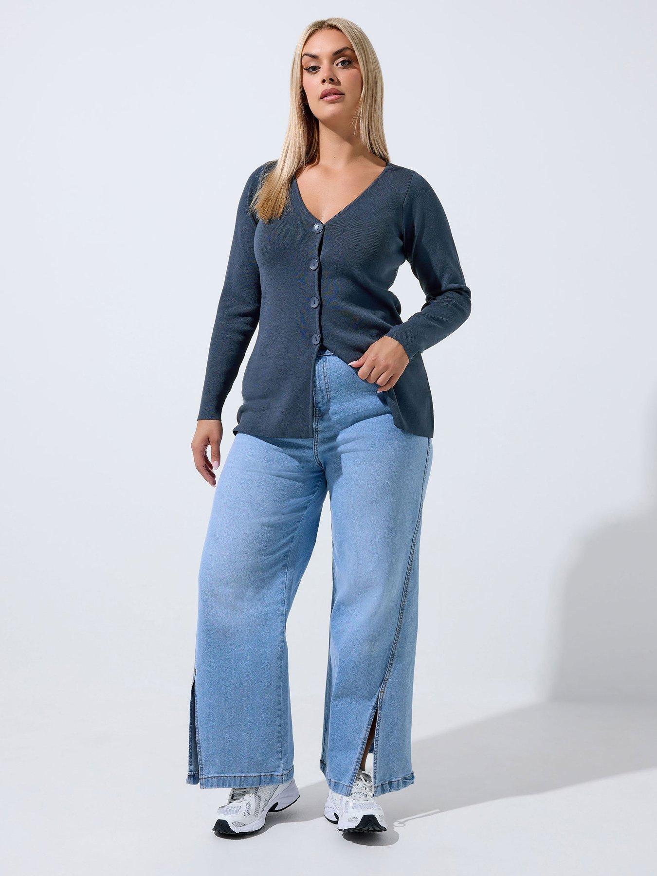 Image 3 of 4 of Yours Curve Flare Hem Long Sleeve Cardigan - Blue