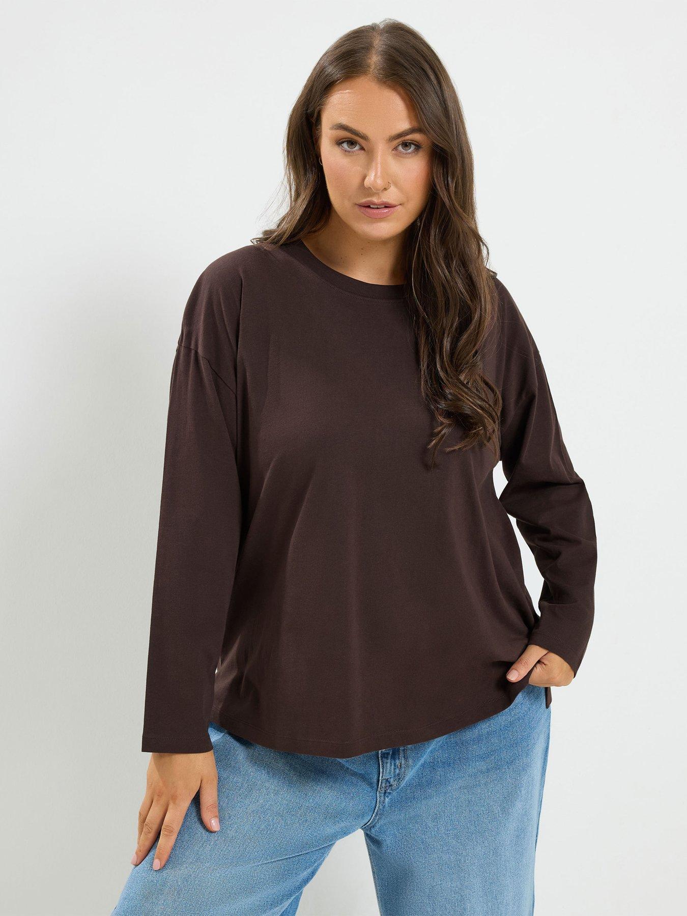 Image 1 of 4 of Yours Women's Curve Long Sleeve Oversize Top - Brown