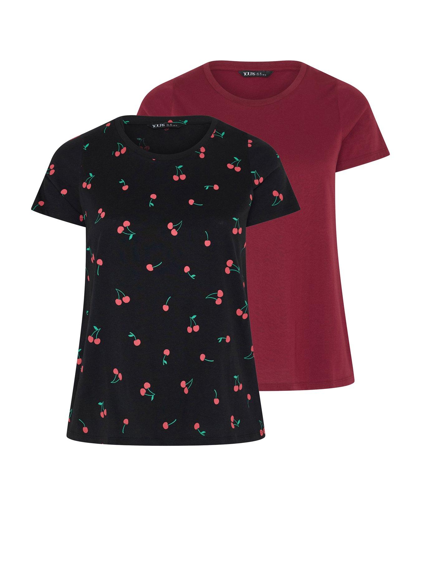 Image 1 of 4 of Yours Women's Curve 2 Pack Short Sleeve T-Shirts - Red/Print
